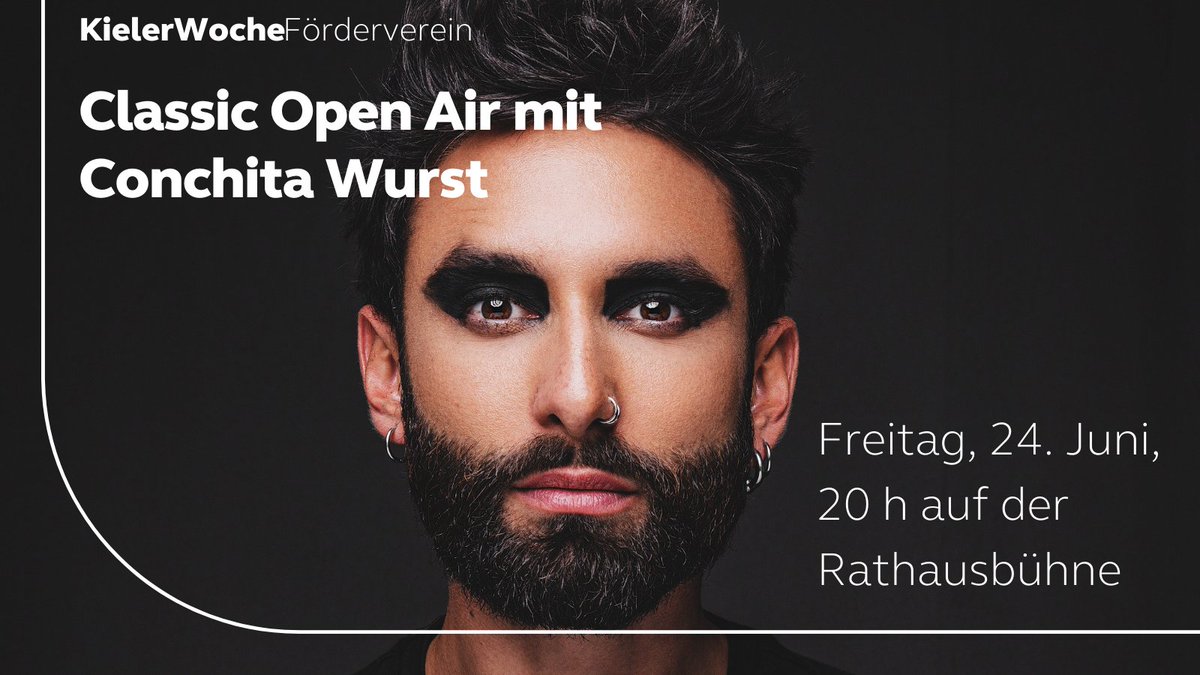 KiWoOnline's tweet image. Das diesjährige Classic Open Air präsentiert den ersten Überraschungskünstler der Kieler Woche 2022: Der österreichische Sänger @ConchitaWurst steht am Freitag, 24. Juni, um 20 Uhr gemeinsam mit dem Philharmonischen Orchester #Kiel auf der Rathausbühne: kieler-woche.de/foerderverein