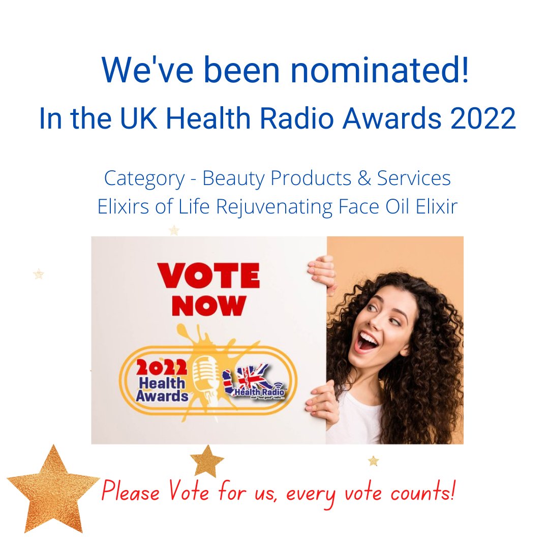 We are so happy to have been nominated in the <a href="/ukhealthradio/">UK Health Radio™</a> Awards 2022.
Please could our followers &amp; loyal customers click on the link &amp; vote for us, we'd really appreciate it! surveyhero.com/c/ukhealthradi…
Category:
Beauty Products &amp; Services
Rejuvenating Face Oil
#healthawards