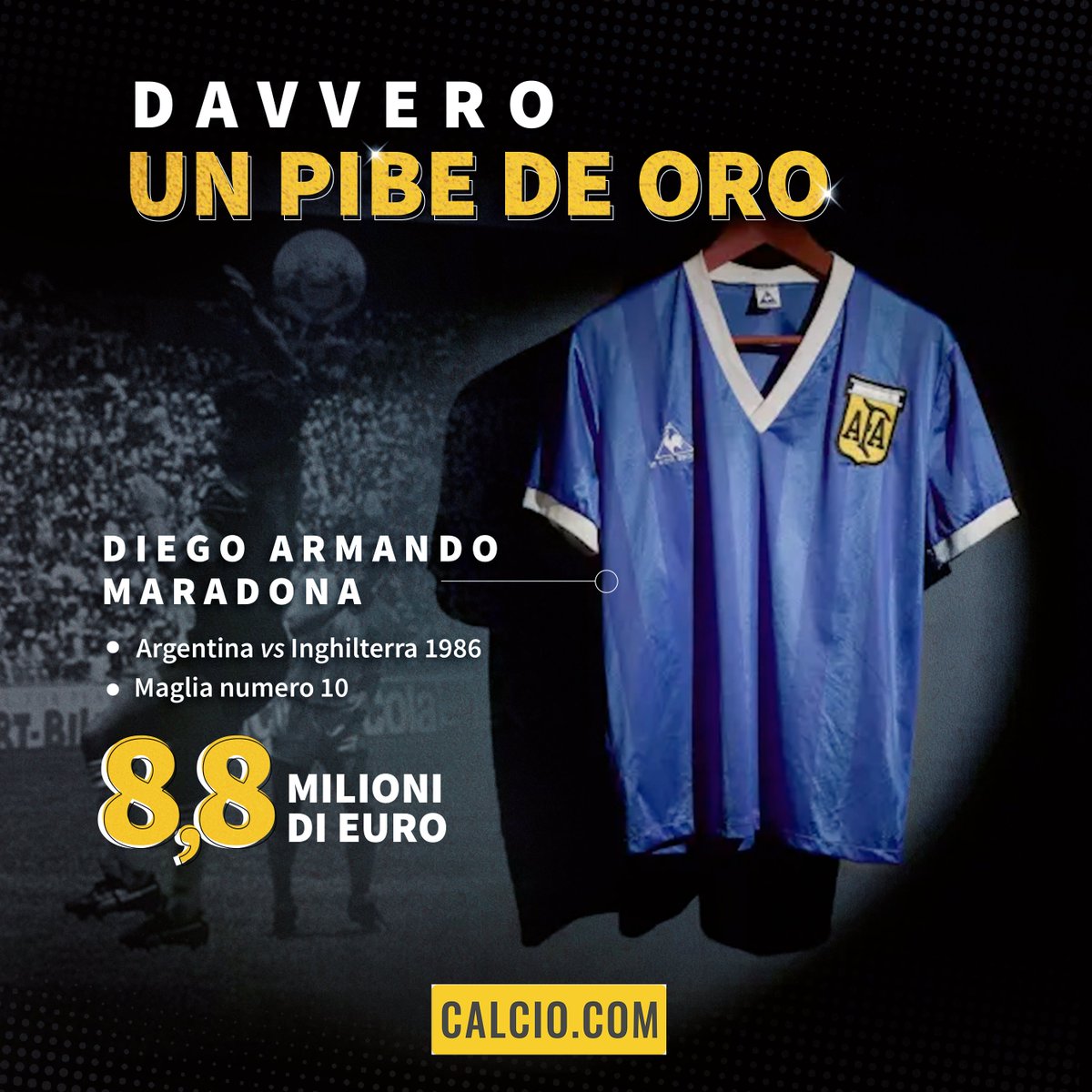 Il 22 giugno 1986 cambiò la storia del #calcio: l'#Argentina affondò l'Inghilterra con il “Gol del Siglo” di #Maradona. Quella iconica maglia è stata battuta in un’asta Sotheby’s per 8,8 milioni di €, diventando il #cimelio sportivo più pagato di sempre calcio.com/news/da-marado…