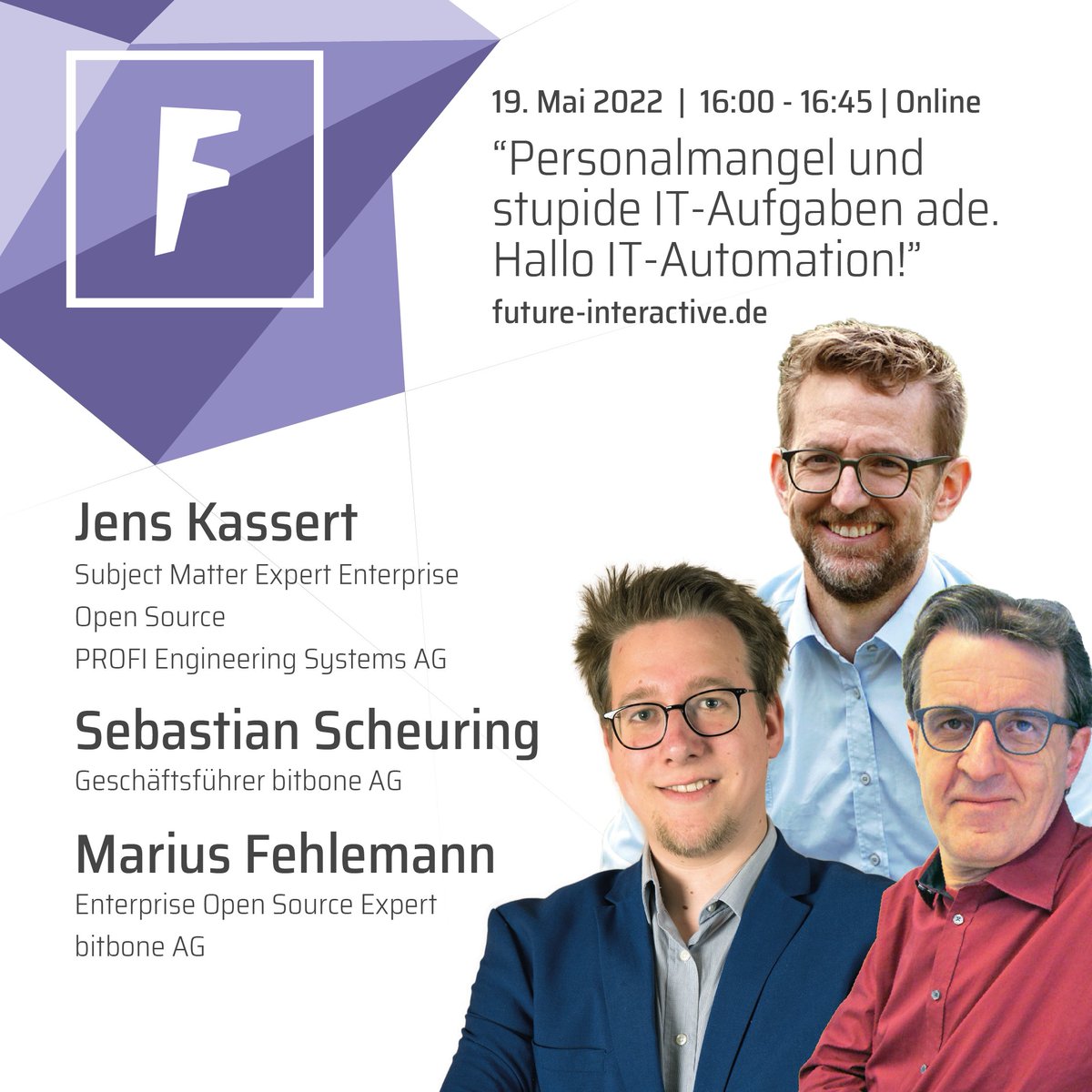 bitboneAG's tweet photo. Personalmangel und stupide IT-Aufgaben adé. Hallo #ITAutomation! 
Die #ITNerds talken wieder. Diesmal mit dabei: Jens Kassert, Sebastian Scheuring und Marius Fehlemann. Schalten Sie ein, 19.05.22, 16:00 Uhr. https://t.co/k8P02Ac6X6
#bittalk #futureinteractive #bitomation https://t.co/Mm65MQh8yG