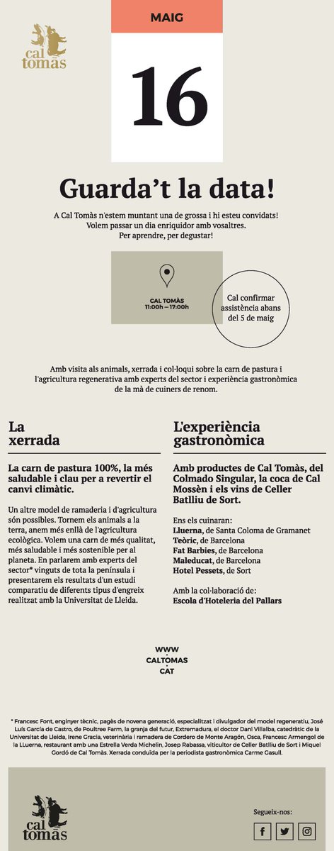 xerrada i col·loqui gastronòmic a <a href="/CalTomas_carns/">Cal Tomàs</a> 16 de maig 2022