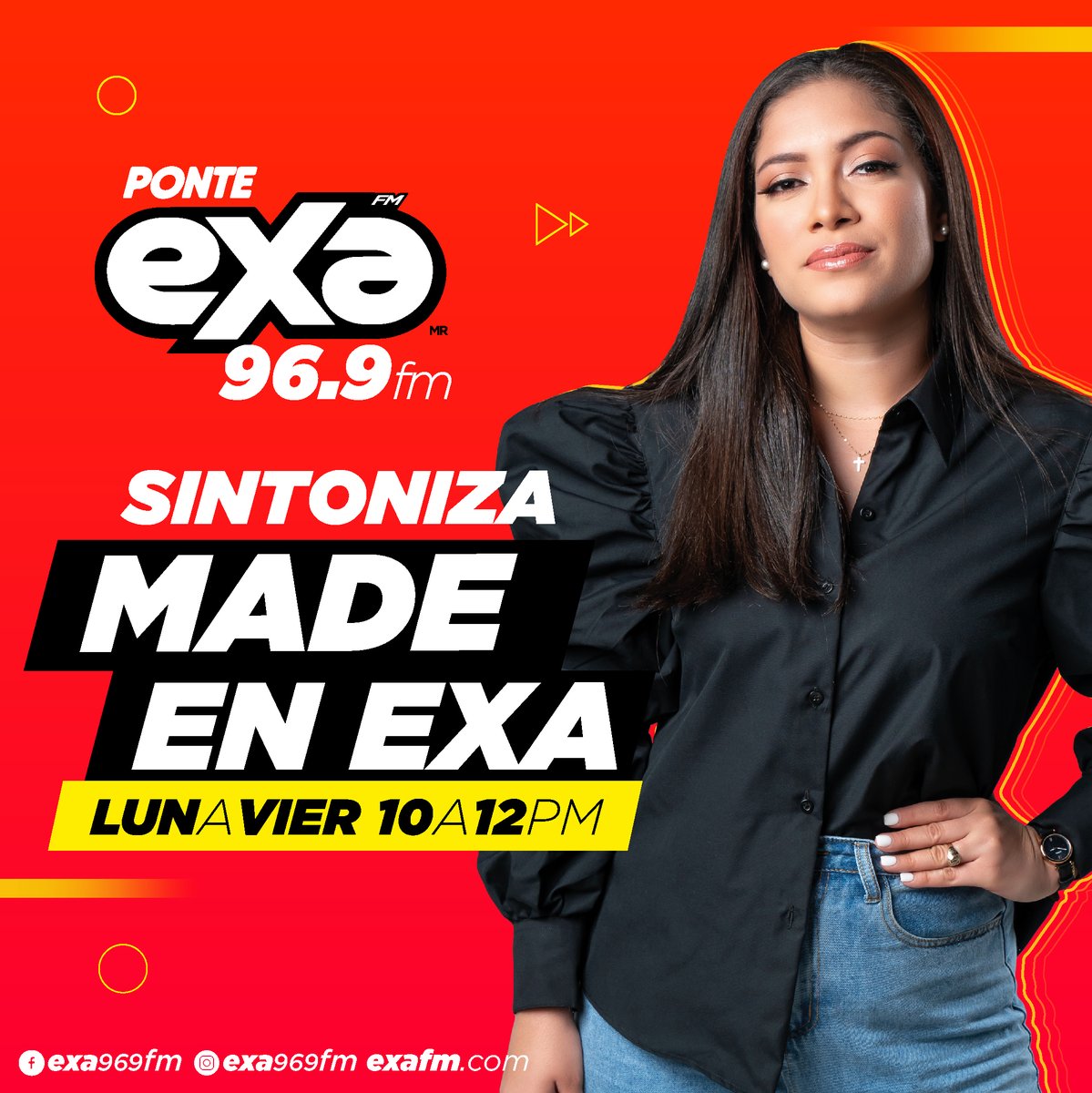 exa969fm's tweet photo. Finaliza la semana con el toque que merece sintonizando a nuestra sweet voice @madelinarnaud por #TuEmisoraFavorita. 😏

Made En Exa de lunes a viernes de 10Am a 12PM por 96.9 FM. 📻

#Exafm #PonteExa #ExaRD #MadeEnExa https://t.co/SxLPS3MpWh