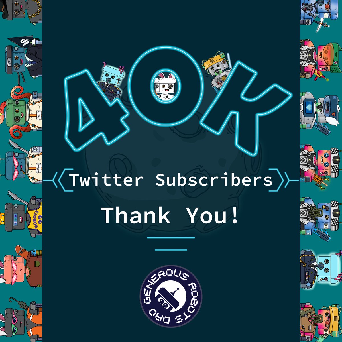 GenerousRobots's tweet photo. Thank you for 40k Followers, #CLINKCLANK Gang 🚀🚀🚀

wen {101}k ?🤖 https://t.co/k9XoodrC9A