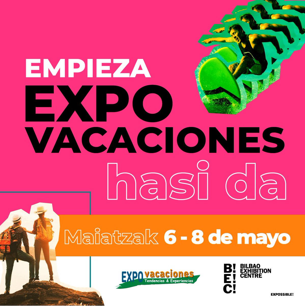 #Expovacaciones2022 hastear dago! Gaurtik igandera arte @bilbaoexhibitioncentre –en egongo gara. 💥 Zure hurrengo oporraldien ibilbidea hemen hasten da. 🗺️ Zure zain gaude👉labur.eus/bec_expovacaci…