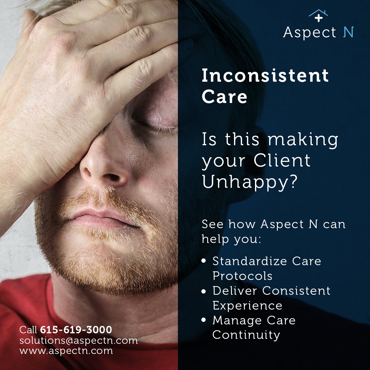 With Aspect N’s Standardized Care Delivery Protocols providing consistent care becomes easier.

(615) 619-3000
aspectn.com
solutions@AspectN.com

#AspectN #bundlen #healthcare #medical #doctor #nurse #qualitycare #hospice #consistentcare #care