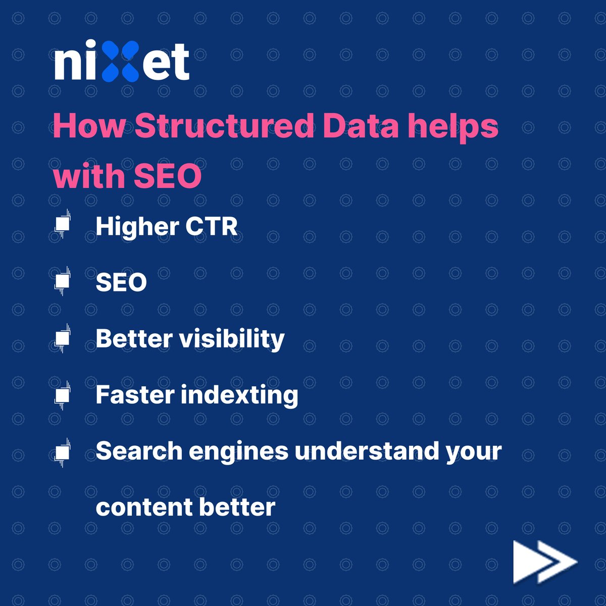 nixetofficial's tweet photo. Structured data is a way of describing your site to make it easier for search engines to understand. 

Schema markup provides a universally recognized format for structuring data on the Web.

#nixet #structuredata #schema #schemamarkup #nixetian #seotips #seo https://t.co/jhXGpfXhGp
