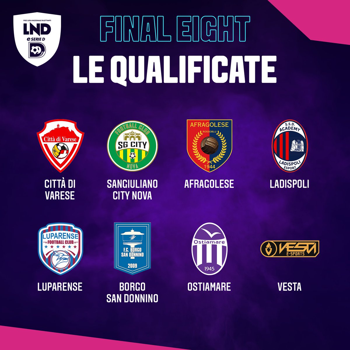 LNDEsport1's tweet photo. 🔥⚽️🎮 Le otto qualificate alla Final Eight di #eSerieD! https://t.co/UnhnTJ6IDt