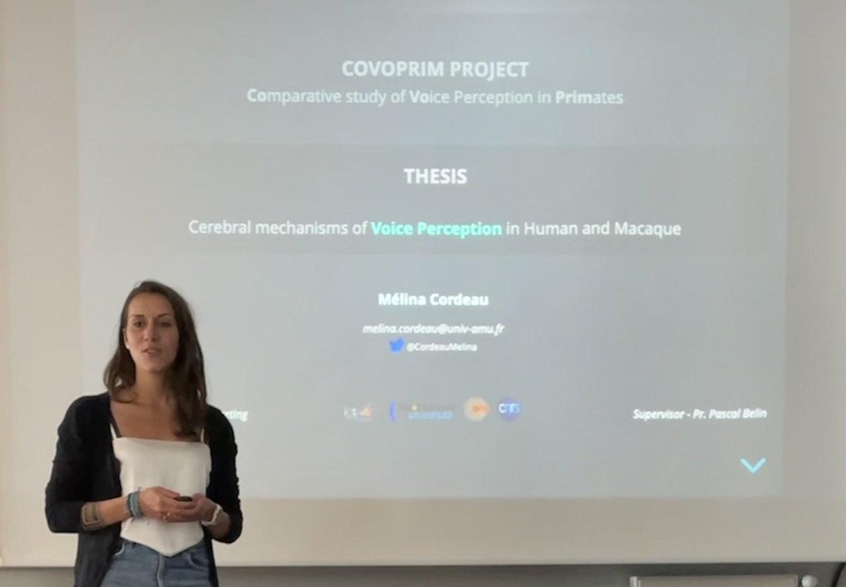 CordeauMelina's tweet photo. ☀️ Happy to present my results on the Anatomical Characterization of the Frontal Voice Areas during the “INT student meeting”
#ISMday @BancoInt @belin_pascal #CovoprimProject https://t.co/6YnPP4R3Tv