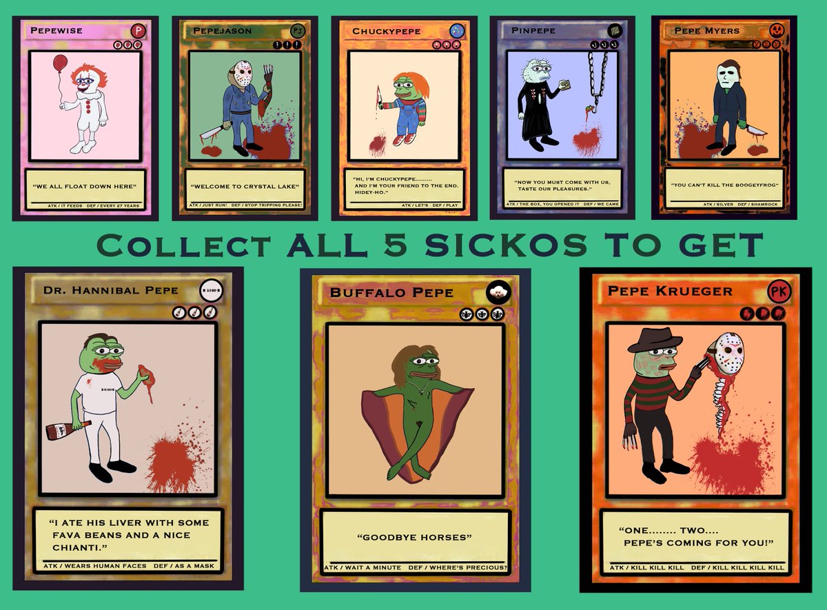 xpepeworld's tweet photo. COLLECT ALL 5 SICKOS TODAY! ON SALE FOR ONLY .00025 #BITCOIN #BITCOINNFT #BITCOINNFTS #XCHAIN #BTCART #NFT #Counterparty #NFTART #CounterpartyNFT #bitcoinNFT #xchain #BITCOINART #PepeFam #PEPEnft @sureitsnothing @nathansonic @phunchkins @marccraigart 
🔪⬇️
https://t.co/Z9BIxauiQQ https://t.co/vLJ6OguedM