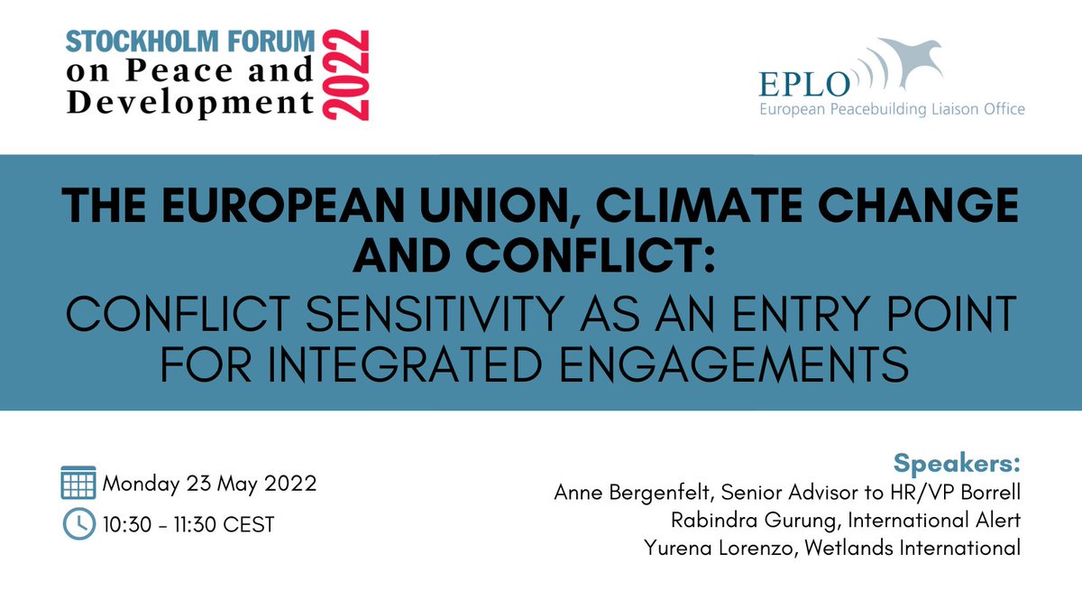 EPLO_network's tweet photo. ⚡️Join us on 23 May for an online conversation on the #EU 🇪🇺, #climatechange and #conflict at @SIPRIorg's 2022 Stockholm Forum on Peace and Development!

To register for the Stockholm Forum, click here: https://t.co/PwS5WfiBXR then select our session to register for it. https://t.co/ePZ71uVmjE