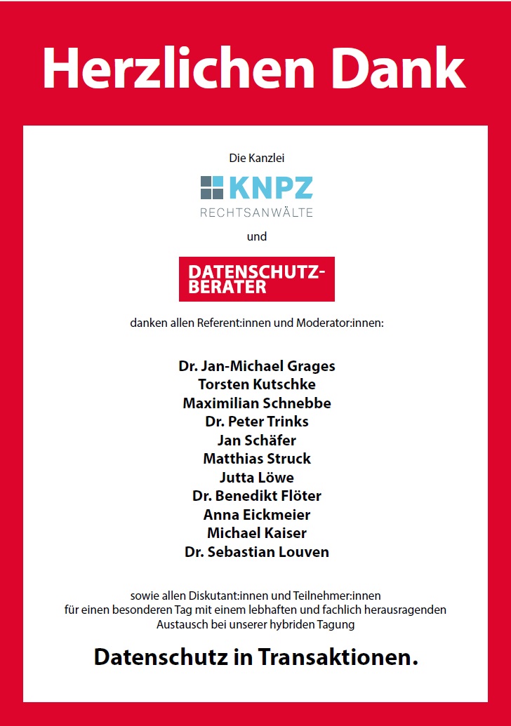 WOW - was für eine Tagung! "#Datenschutz in #Transaktionen" Die Tagung von <a href="/DSBerater/">DatenschutzBerater</a> und #KNPZ. Vielen Dank u.a. an <a href="/Schnebbem/">Maximilian Schnebbe</a>, <a href="/grages_jm/">Jan-Michael Grages</a>, @SebastianLouven, <a href="/JuLoewe/">Jutta Löwe🇺🇦</a> uvm.