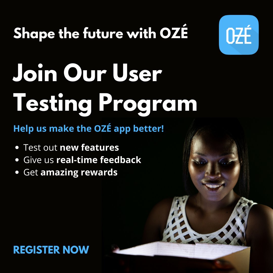 oze's tweet photo. We need your support to make the OZÉ app better! Register here now: https://t.co/ywBrMiLgYd to test out new features, give us real-time feedback and also receive amazing rewards! #ozeapp #usertester #helpushelpyou #afrotech https://t.co/bdePjsgner