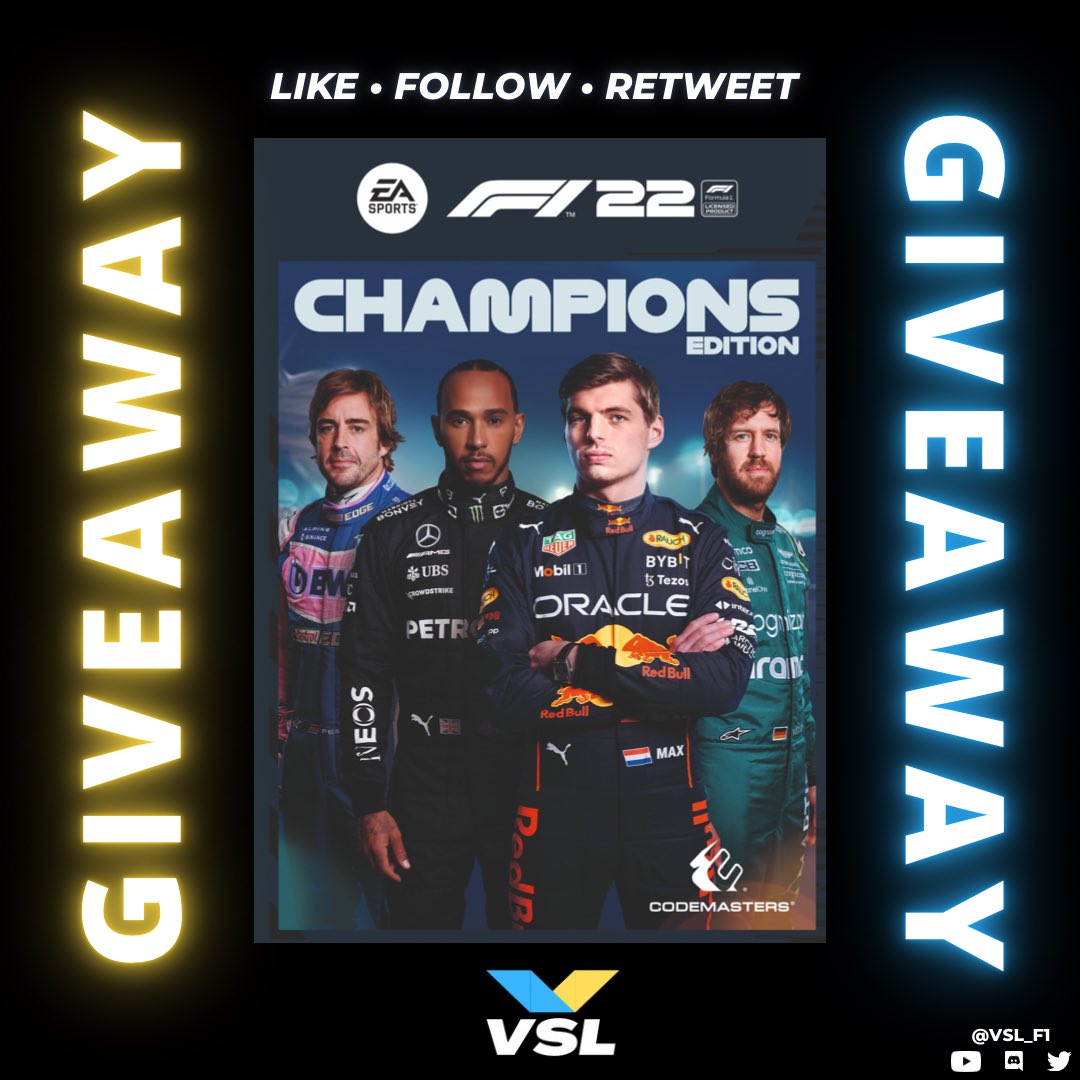 VSL_Racing's tweet photo. 🚨VSL GIVEAWAY🚨 

WIN A COPY OF F1 22 - CHAMPIONS EDITION

How do you enter?
✅Like &amp; retweet this post
✅Follow us

💥 Winner announced 12pm BST 20th May 2022 

#F122 #Giveaway #VSLfamily 💚 https://t.co/VAiIn6RdCE