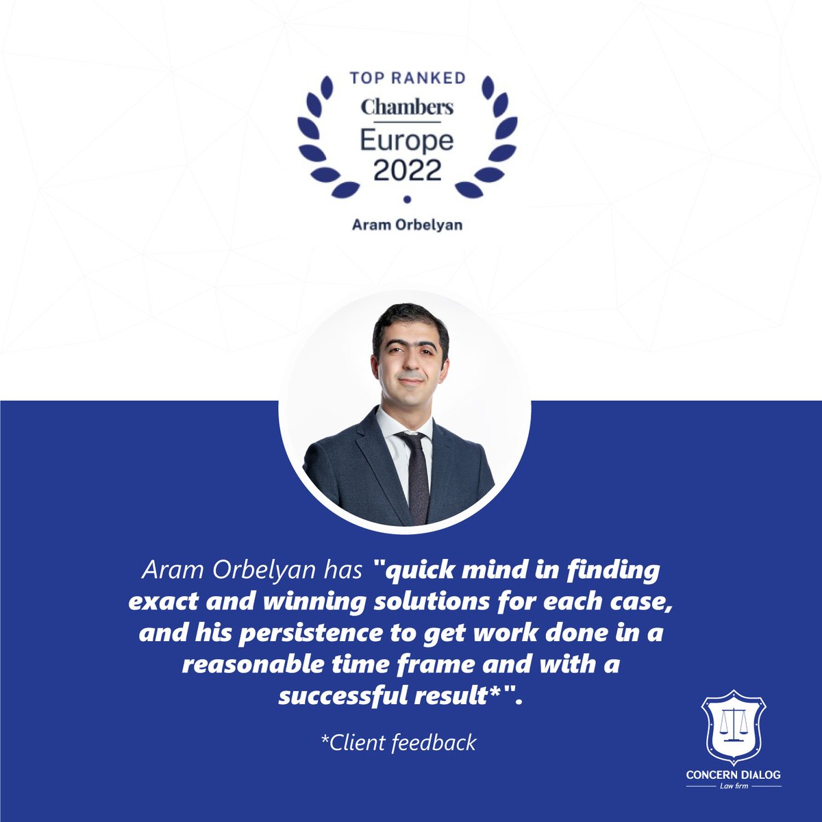 In <a href="/ChambersGuides/">Chambers and Partners</a>, <a href="/ConcernDialog/">Concern Dialog</a>  law firm Managing Partner, Attorney <a href="/aram_orbelian/">Aram Orbelyan</a> is the only attorney from Armenia, who is included in the highest ranking group of Armenian attorneys (band 1).  ➡🌐 bit.ly/3w5S19S