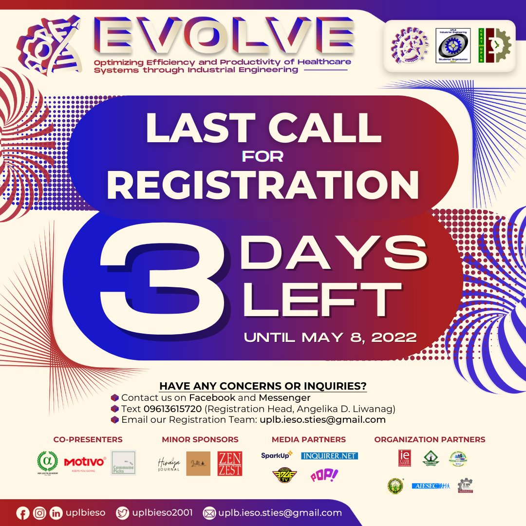 3 DAYS LEFT [BATCH 2 REGISTRATION] - 𝐒𝐓𝐈𝐄𝐒 𝐗𝐈𝐈𝐈 𝐄𝐕𝐎𝐋𝐕𝐄 Register now on or before 𝐌𝐚𝐲 𝟖, 𝟐𝟎𝟐𝟐! 👉Registration Form: bit.ly/STIESXIII-Indi… 👉Primer: bit.ly/STIESXIII-Indi… #STIESXIII #EVOLVE