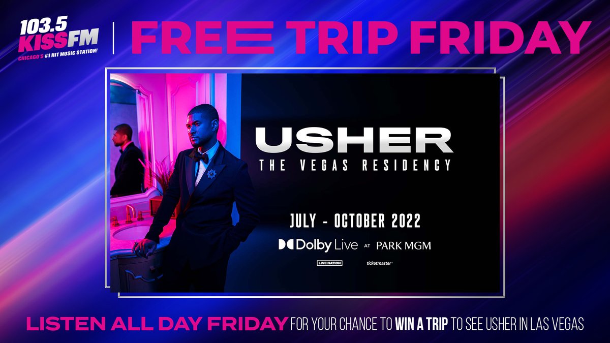 1035KISSFM's tweet photo. YEAHHH! We've got your chance to see @Usher in Las Vegas!
Pack your bags! πβοΈ We want to send you to Las Vegas to see the @Usher! Listen to 103.5 KISS FM all day for your chance to win. #FreeTripFriday https://t.co/njdcH4Yv9A https://t.co/cZb3Ylgqkn