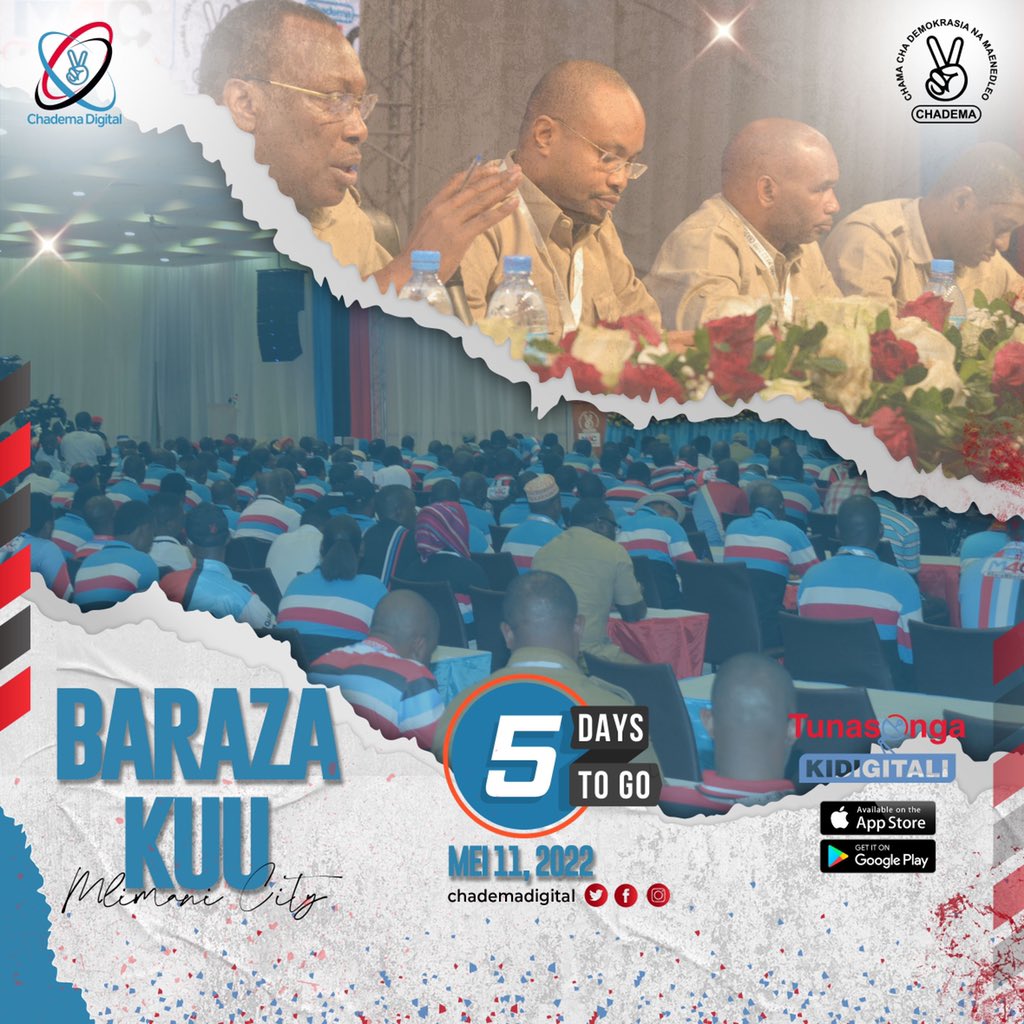 ChademaDigital's tweet photo. Zimesalia siku 5 tu! Kuelekea Baraza Kuu la Chama litakaloketi Mlimani City.
#BarazaKuu2022 https://t.co/sxFX7cap4W