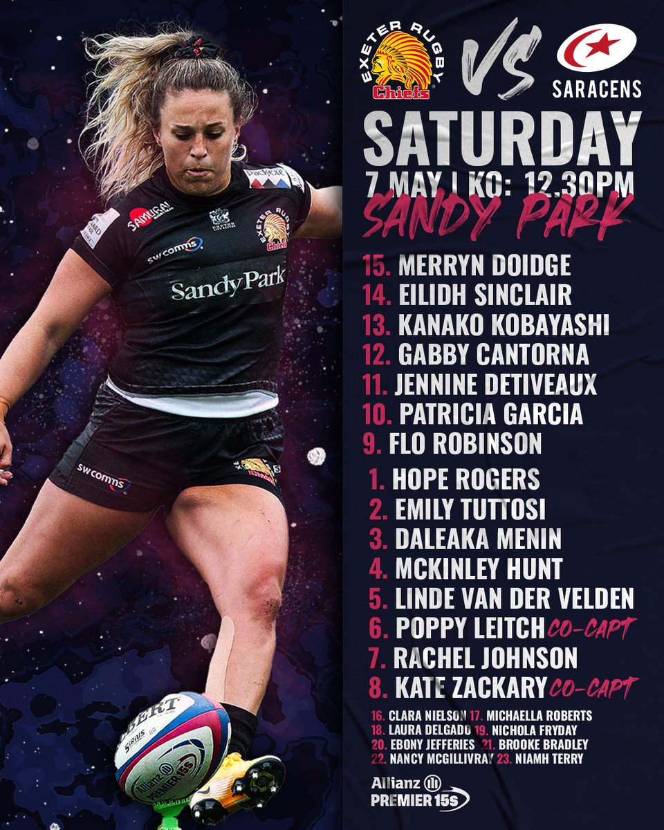 📢 - TEAM NEWS: Here is your <a href="/exechiefswomen/">Exeter Chiefs Women</a> side to face <a href="/SaracensWomen/">Saracens Women</a> in tomorrow's @Premier15s clash at <a href="/SandyParkExeter/">Sandy Park Exeter</a> (12:30pm) ⬇️

exeterchiefs.co.uk/news/chiefs-wo…

#EXEvSAR