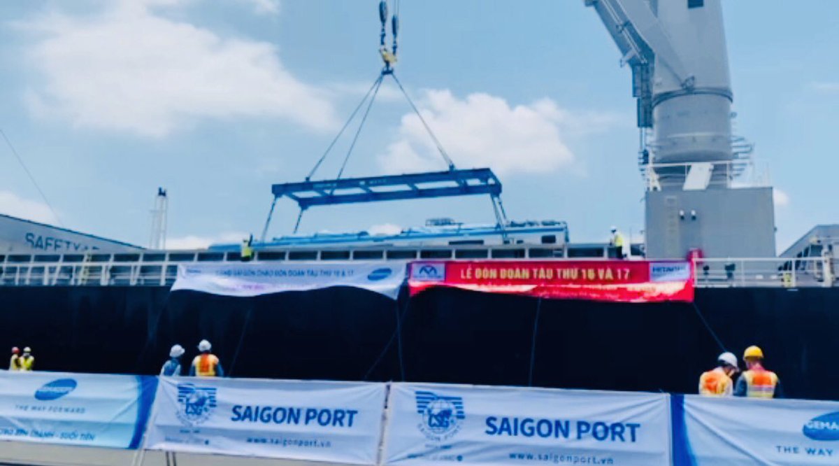 SaigonInfras's tweet photo. [HCMC Metro News]
——————————
With the arrivals of the #Trains (16th and 17th) just today. All of 17 Trains belonging to #HCMC METRO Line. No 01, #BenThanh - #SuoiTien have been imported safely to #Vietnam. 
. . .
#Metro #Beauty #Culture vs #Share https://t.co/MGqAKUWhbb