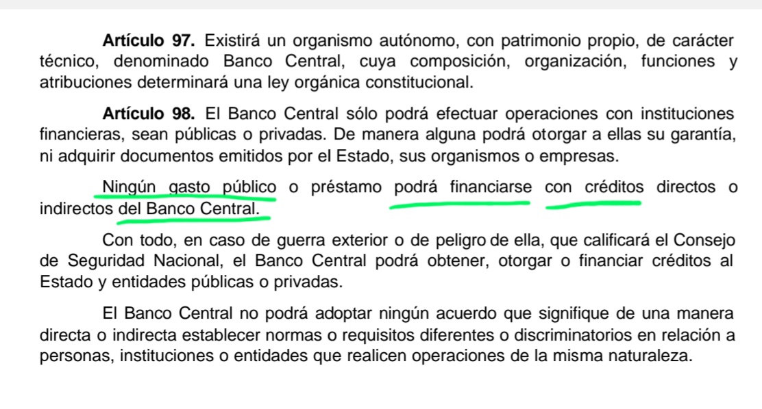 <a href="/danielstingo/">Daniel Stingo Camus</a> Mientes, el primer párrafo si es acorde al pensamiento de derecha, con objetivos para el BC claros (destacados en verde), pero el segundo párrafo no es idea de derecha ya q incluye nuevos objetivos (en rojo) q son gasto público, lo cuál está prohibido en la actual constitución.
