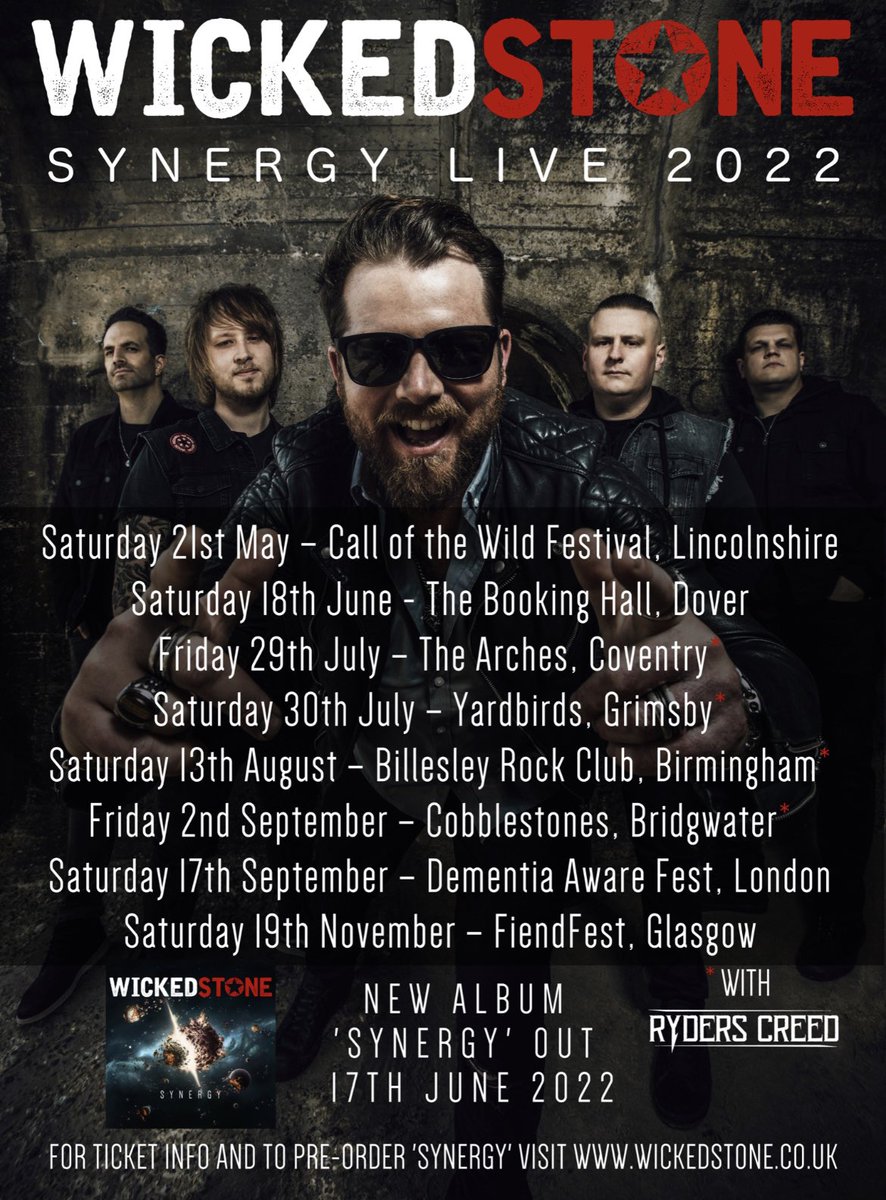 💫🔥SYNERGY LIVE 2022🔥💫

Wicked Stone are very excited to announce that we will be hitting the road this year, We cannot wait to see you all !!! LETS DO THIS 🤘🏼

Tickets Available NOW via wickedstone.co.uk/category/wicke…