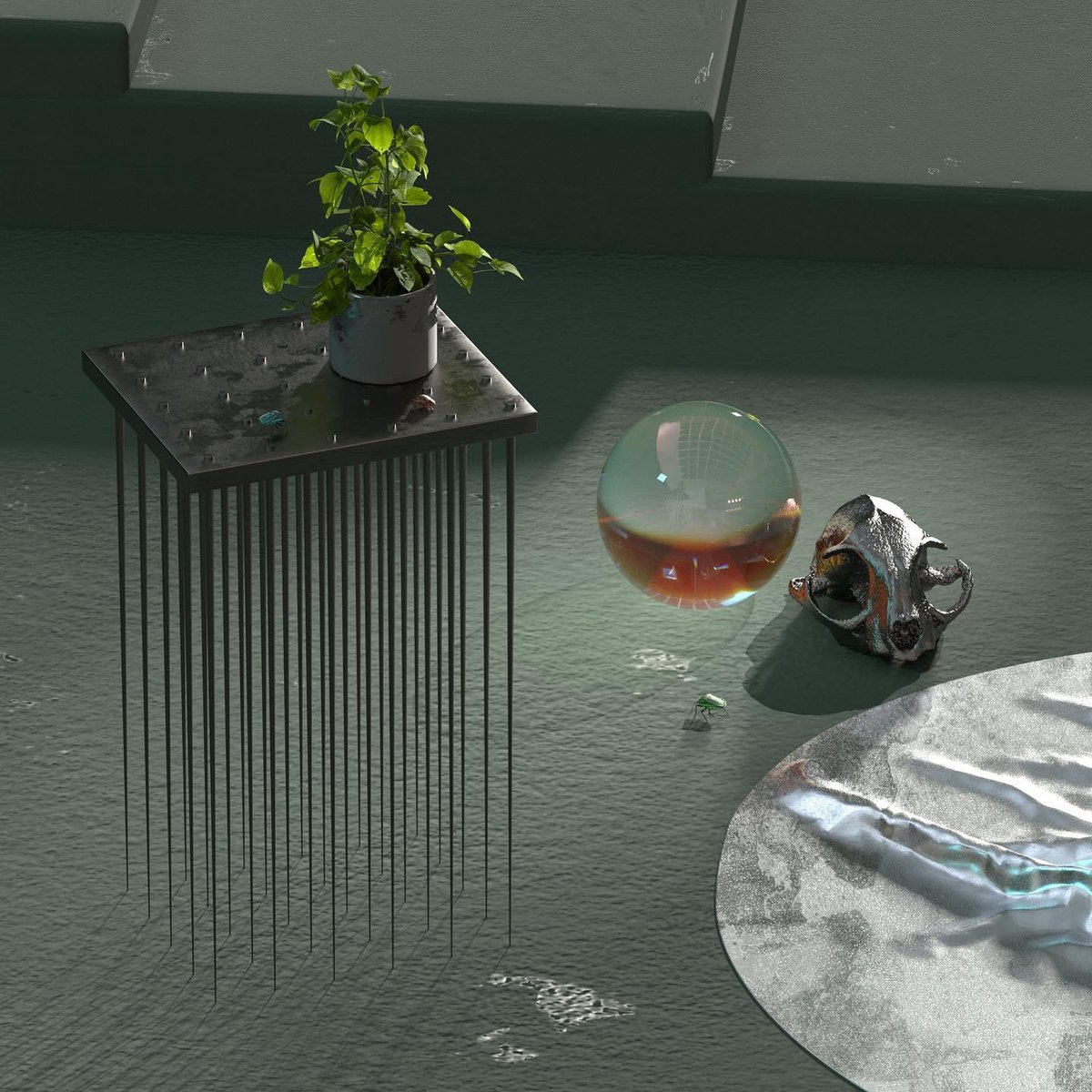 misqone's tweet photo. The needle table ft. Cat Skull I got off sketchfab. Have a beautiful #NFTCommumity https://t.co/hJioY1jILt