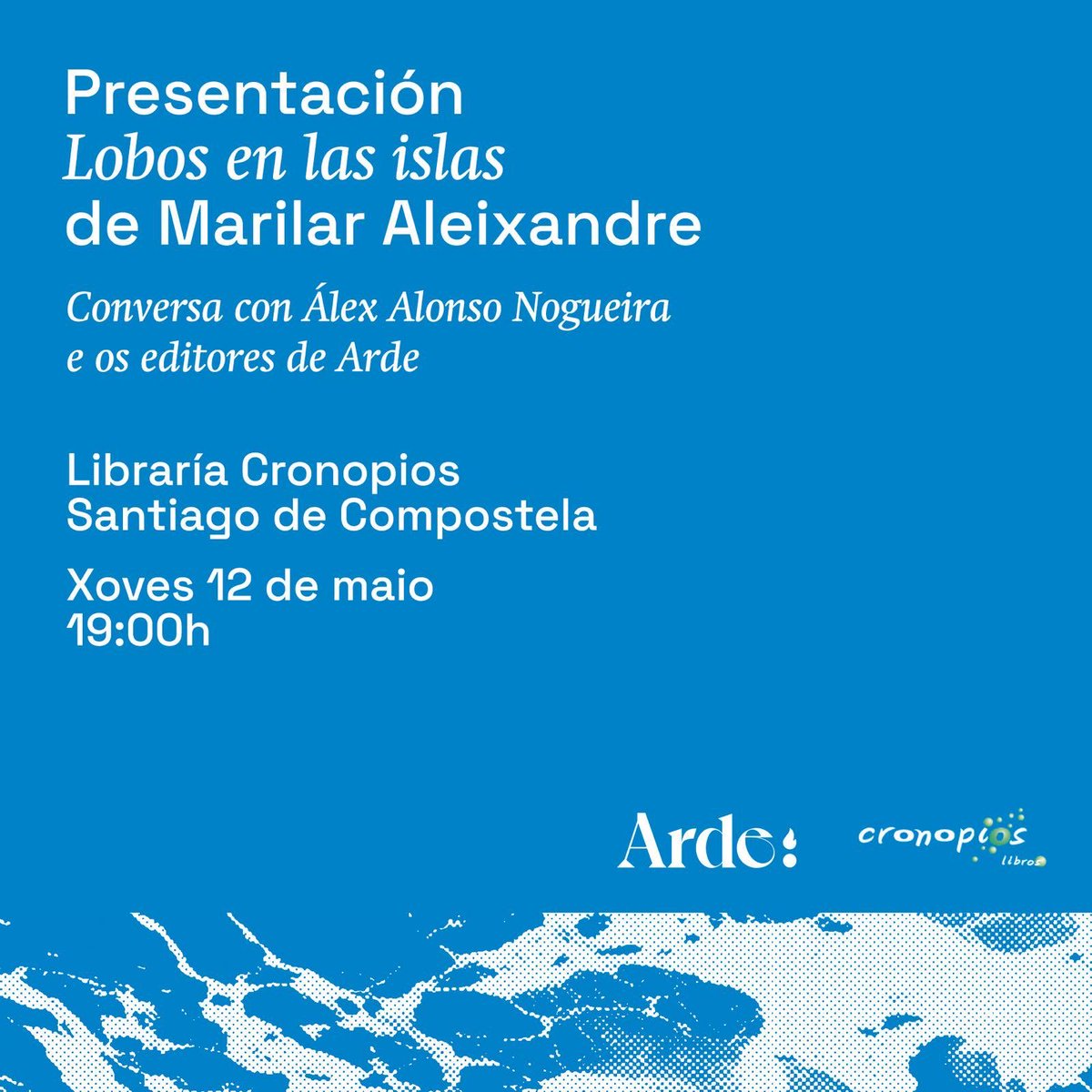 Marilar Aleixandre (@marilaraleix) on Twitter photo O xoves 12 conversaremos @AlexANogueira e os editores de @EditorialArde <a href="/arnauduran/">Arnau Duran</a> e Eric Levit sobre #LobosenlasIslas na <a href="/CronopiosLibro/">Cronopios Libros</a>. Moi ilusionada! O xoves 12 conversaremos @AlexANogueira e os editores de @EditorialArde <a href="/arnauduran/">Arnau Duran</a> e Eric Levit sobre #LobosenlasIslas na <a href="/CronopiosLibro/">Cronopios Libros</a>. Moi ilusionada!
