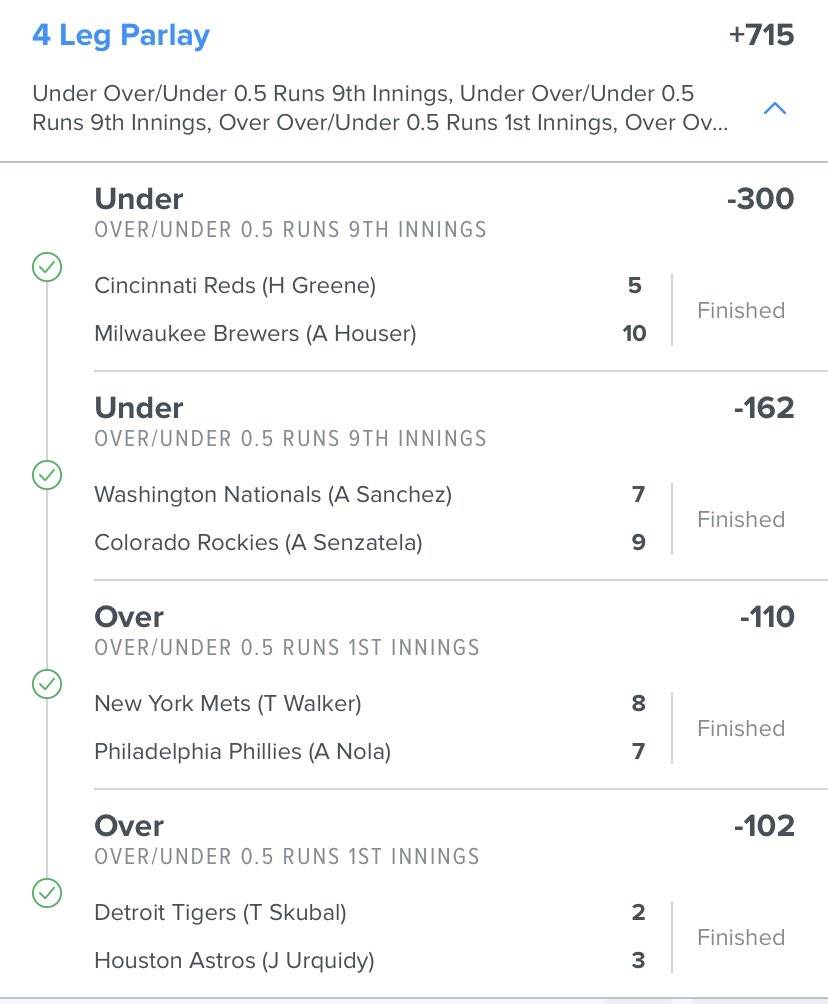 ThreeWagers's tweet image. Been out of it last few days on the NRNI. Nice hit last night though… 👍🏽. Mixed in two YRFI this time. (thank you @DingerStats!) Budget builders are working. I ❤️ parlays!