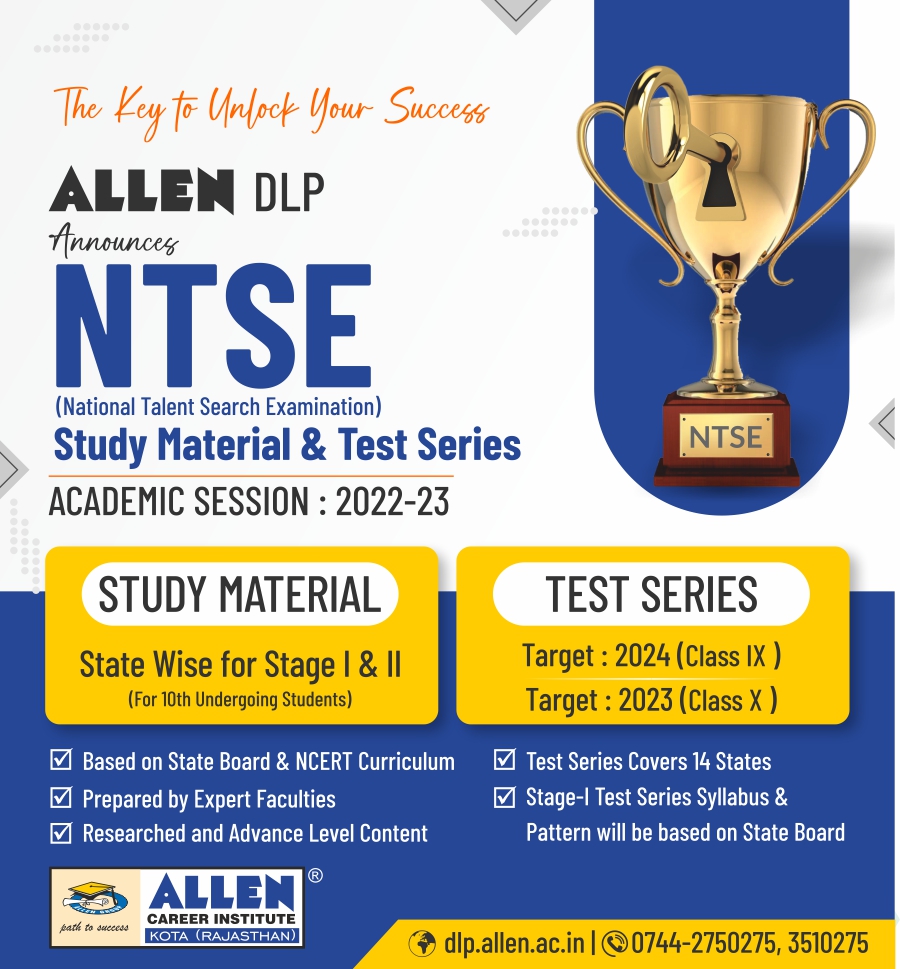 ALLENkota's tweet photo. 📢ALLEN DLP announces NTSE Study material & Test Series. The study material is State wise for Stage I & II for Class X students. Test Series for Class IX for 2024 exam & Class X for 2023 exam.
🌐 Visit https://t.co/97XFe1gicT
☎️ Call 0744-2750275
#ALLENDLP #KotaCoaching #NTSE https://t.co/dGc5F0HUpo