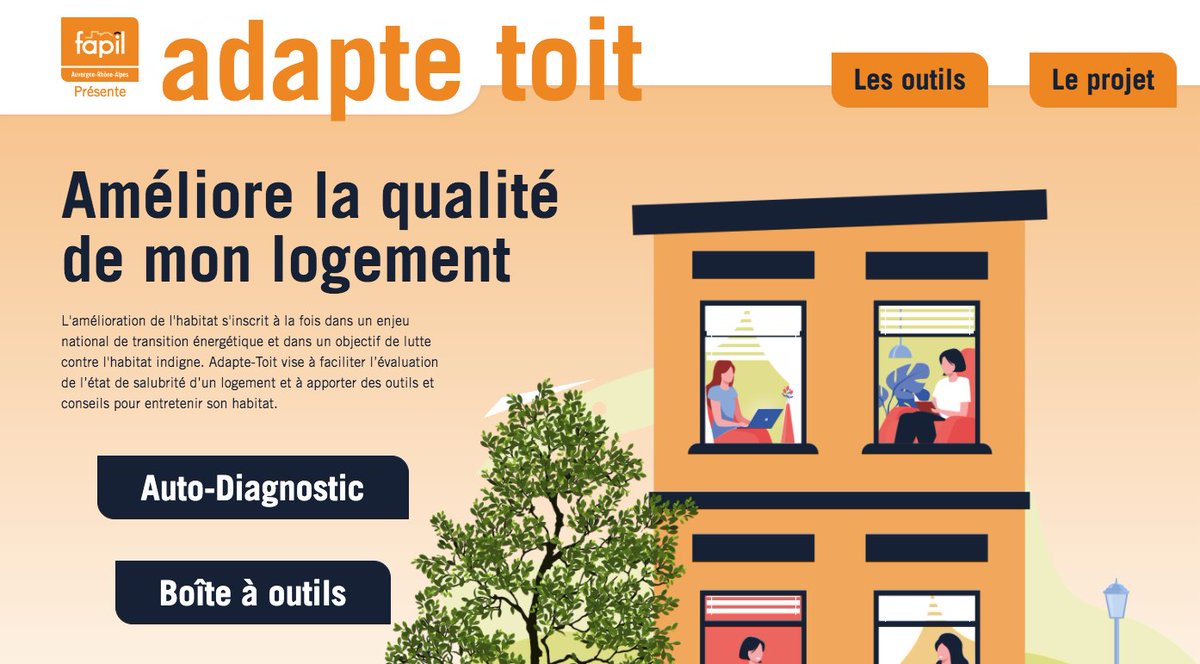 💡 
La Fapil Auvergne-Rhône-Alpes a lancé 🔸Adapte-Toit🔸 une plateforme en ligne à destination des #locataires et #propriétaires pour les :

✅ aider à évaluer l’état de leur #logement
✅ les #travaux d’entretiens
✅ et délivrer des #conseils pratiques

👉…e-toit.fapil-auvergne-rhone-alpes.org