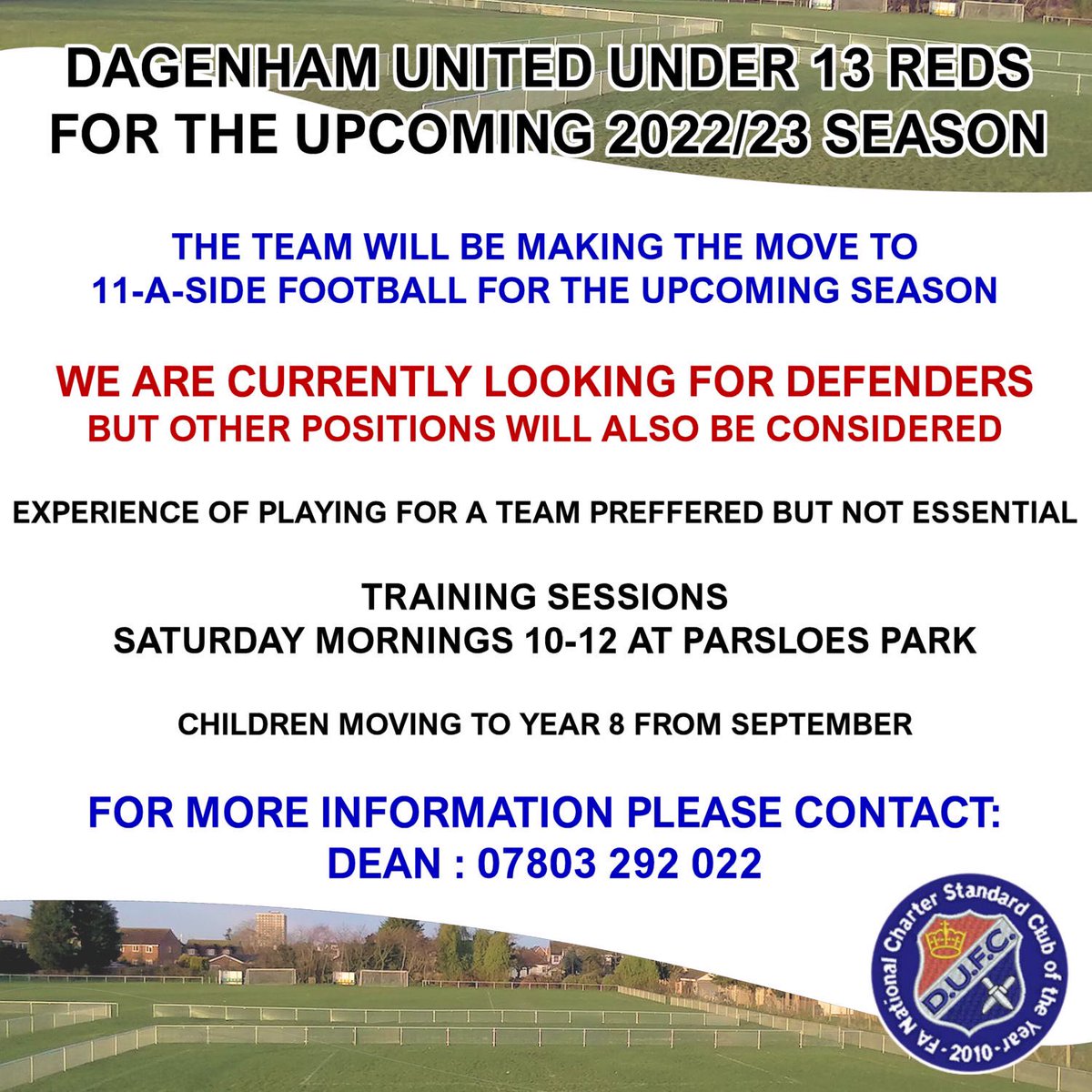 Dagenham United Under 13 Reds Players required - school year 8!from September #SquadBooster #essexfa <a href="/EssexCountyFA/">Essex County FA</a> #playersrequired #dagenham #barking #romford #hornchurch #rainham #essex #eastlondon #youthfootball #retweet #dagenhamunited #dagenhamunitedfc