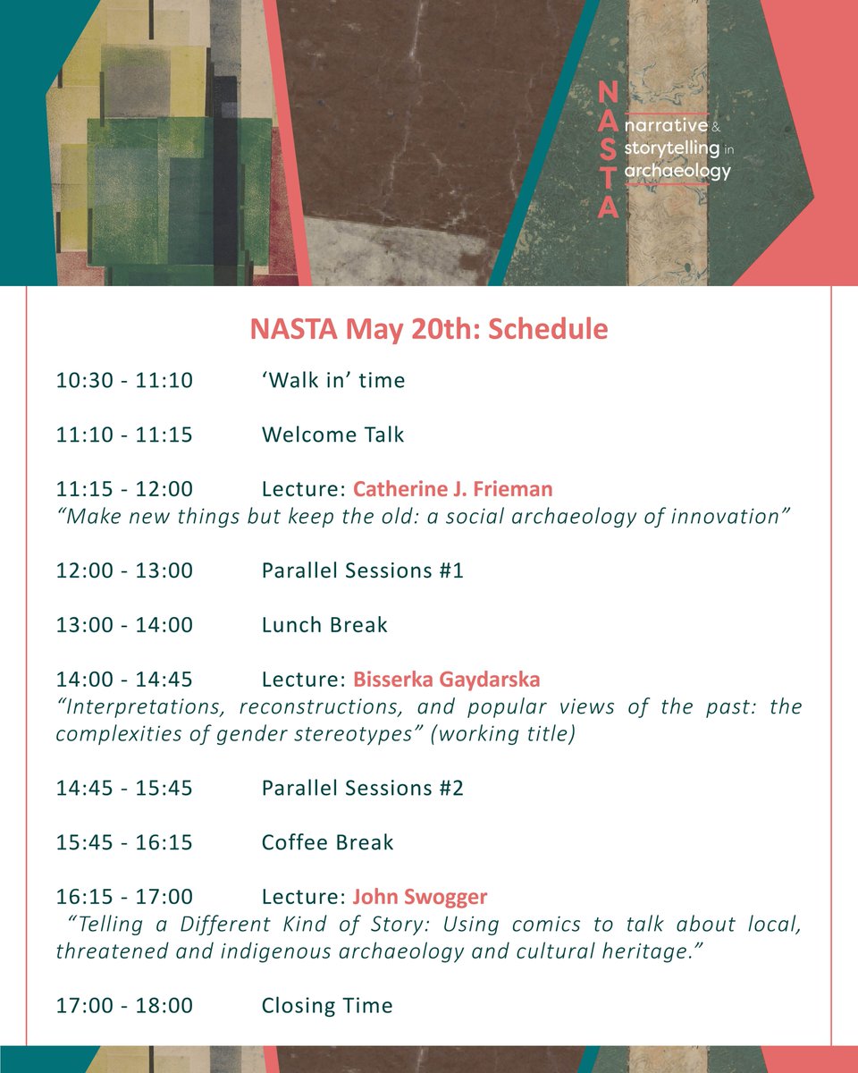 NASTArchaeology's tweet photo. The program for #NASTA2022 is here! 🥳

We are beyond excited to finally share with you the schedule for the second edition of the Narrative &amp; Storytelling in Archaeology online conference. All times in CEST.

Check out the next tweet for details on the parallel sessions... 👀 https://t.co/H5weeSqSfh