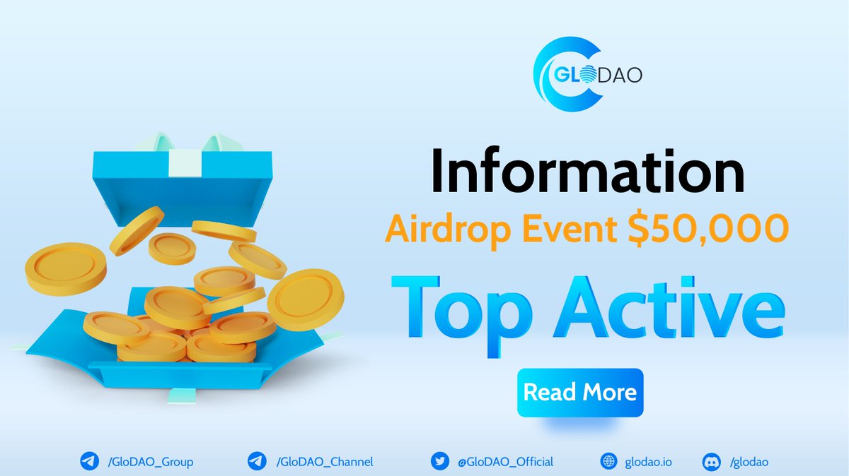 🚀How to Participate in the Top Active Category Airdrop Program🚀

❇️To be one of the contenders for the Airdrop reward, which value of up to $50,000. The more tasks you have to complete, the higher chance you will be in the Top Active!

#glodao #defi #dao #blockchain