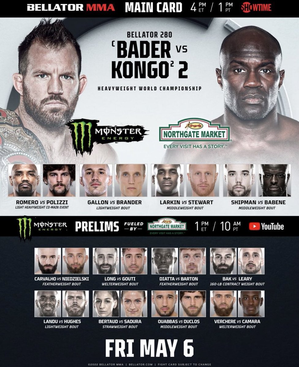 FqMMA's tweet photo. 🚨#BellatorParis ‼️
Gros contingent 🇫🇷 en piste
Carte complète & horaires :
⏰ Prelims dès 19h sur la YouTube du @BellatorMMA
📺Main card à 22h
#RMCSport2 direct à 21h
🔥Main Event vers 0h00
#RyanBader 🏆 🆚 #CheickKongo
Event complet sur leur YouTube via VPN (🇨🇦) https://t.co/dVFHT8pS33