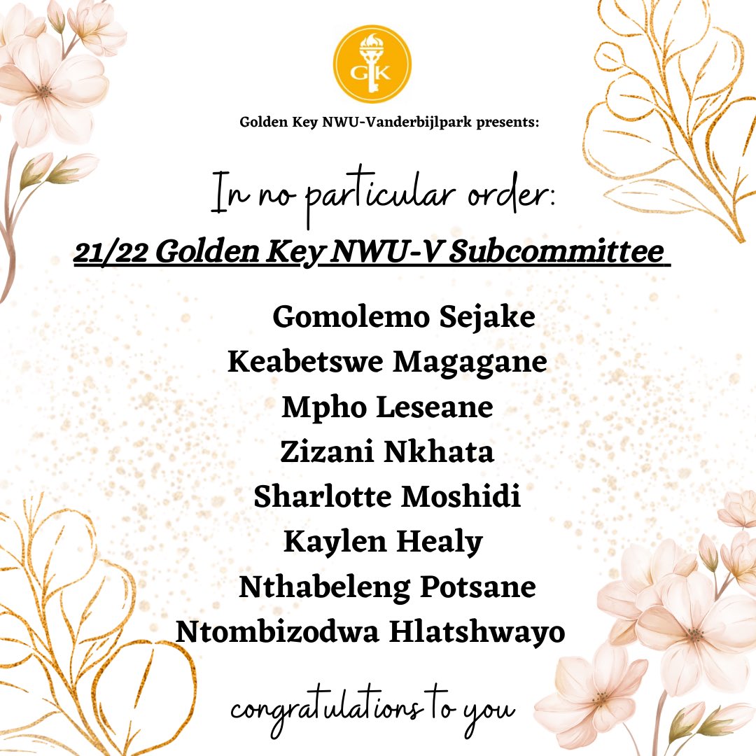 NWUVTCGoldenkey's tweet photo. Congratulations are in order for our 21/22 Subcommittee.
•
#seeyousoon #yesgk #gksa #goldenkeyinternationalhonoursociety #goldenkeysa #goldenkeysouthernafrica #goldenkeysa https://t.co/AwCtOFXcFf