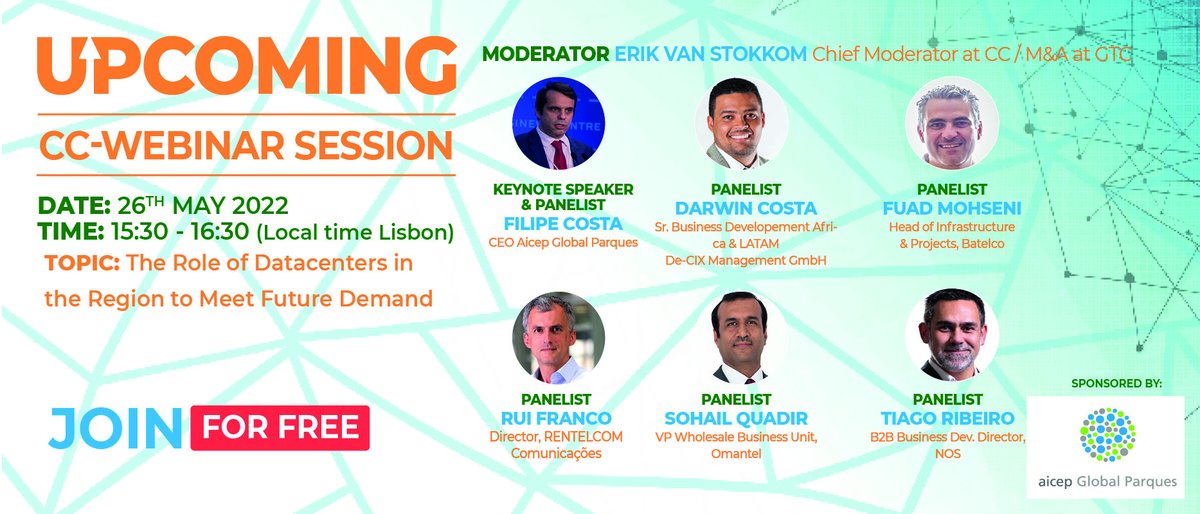 CC_GCCM's tweet photo. All about #Datacenters with @globalparques💻 💡

Click here to join this hybrid https://t.co/tU0sfwsjlW session on the 26th of May: https://t.co/a65kHHLqtl
 . 
 . 
 . #cc #ccmedia #telcotopics #telecom #datacenters #telecommunications https://t.co/zgYFfeFaNI