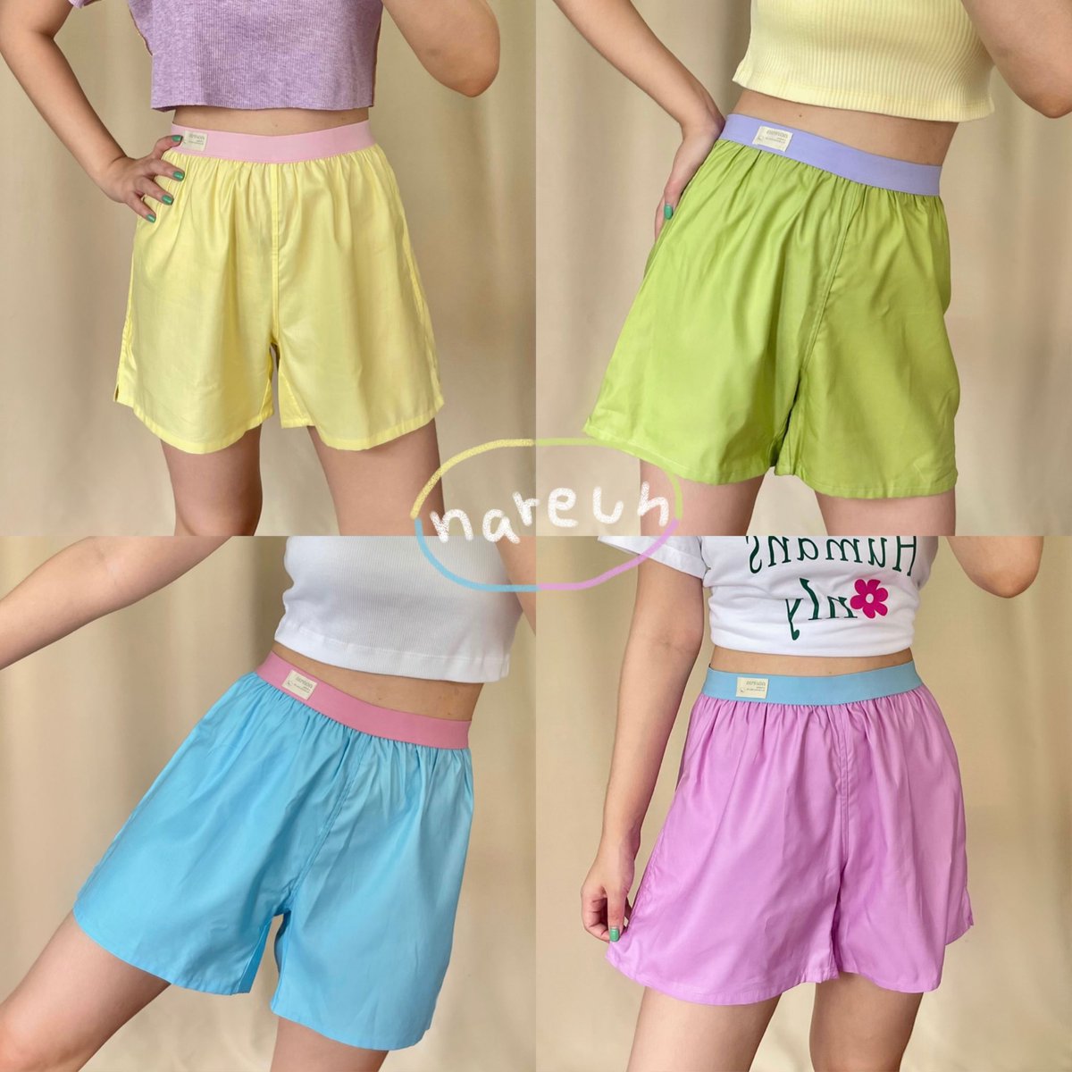 กางเกงรุ่น blooming ของ nareun 🛋💘🩳🧤🌟 เป็นแบรนด์เกาหลีที่มีความสดใสสายรุ้งที่สุด! นอกจากสีน่ารักมากๆแล้วยังใส่สบายด้วยน้า ใครที่ชอบใส่ boxer อยู่บ้านบอกเลยตัวนี้ตอบโจทย์ น้องถูกออกแบบมาให้เข้ากับสรีระของผู้หญิง เป็นผ้า cotton 100% ไม่แนบเนื้อ ไม่บางเกินไป มีไซส์ให้เลือกด้วย