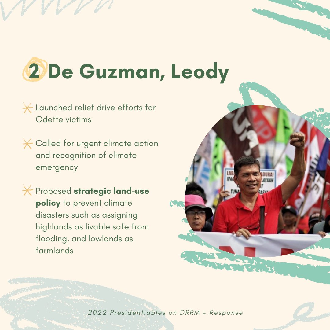 wavefarers's tweet photo. -- and local leaders have proper plans for disaster risk, reduction, and management (DRRM), and have a terrific record of immediate, quality disaster response. Swipe to read the top 6 presidentiables’ track records and platforms with regards to this climate policy area 💚 https://t.co/QByctW18SP