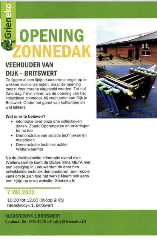 Moarn te moarn iepening fan us 3de zonnedak! Kom gerust efkes del!