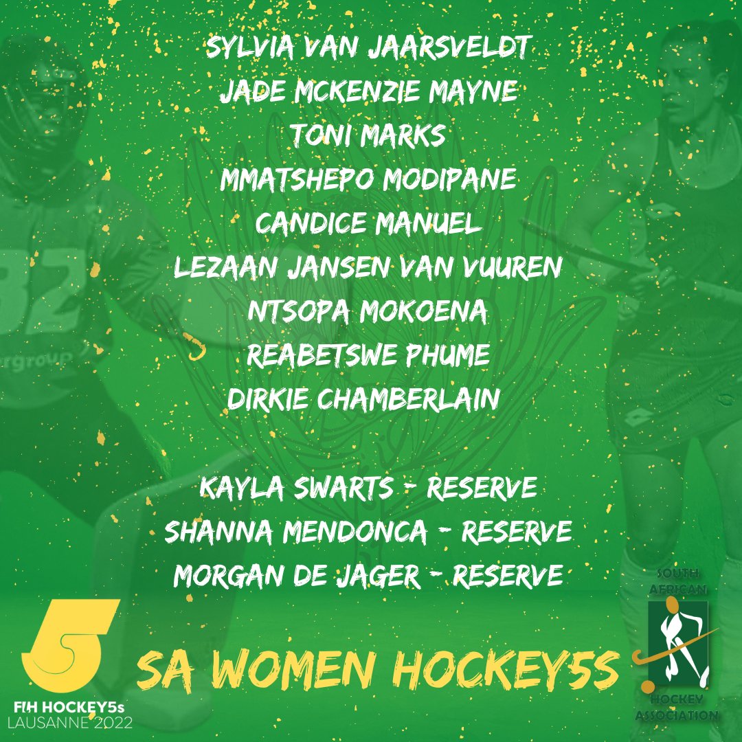 [SQUAD ANNOUNCEMENT] 

Inaugural SA Womens Hockey5s Squad Announced for <a href="/FIH_Hockey/">International Hockey Federation</a> first ever senior Hockey5s event in Lausanne. 

Read more on SAHockey.co.za 

#Hockey5s #HockeyInvites