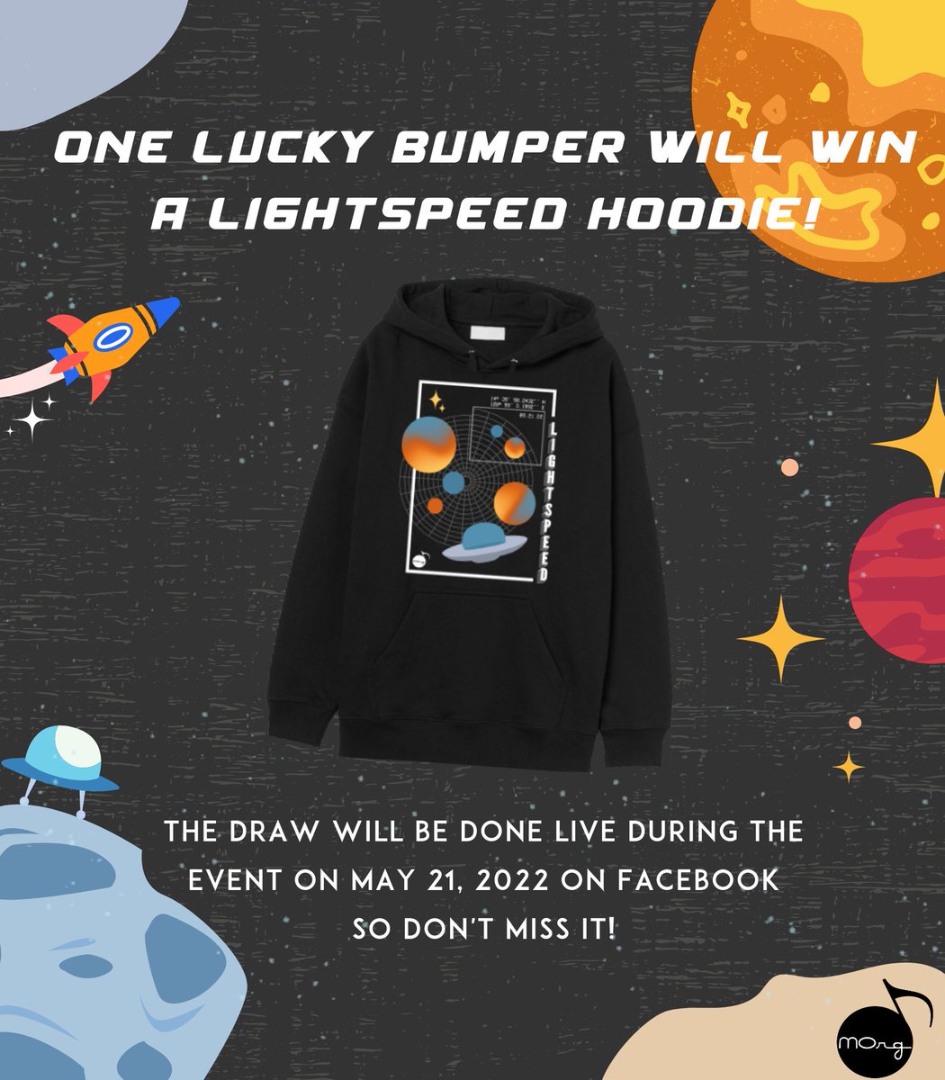 Official_UPMOrg's tweet photo. 💫Space, the final frontier…💫

ONE (1) LUCKY BUMPER WILL GET A FREE LIGHTSPEED HOODIE !!! 👀  

Reply to this with your favorite planet and we’ll be doing a LIVE DRAW 🖖for the winner during our event on MAY 21, 2022, 8PM! 🎶🎸 https://t.co/yRIUhMRMjK