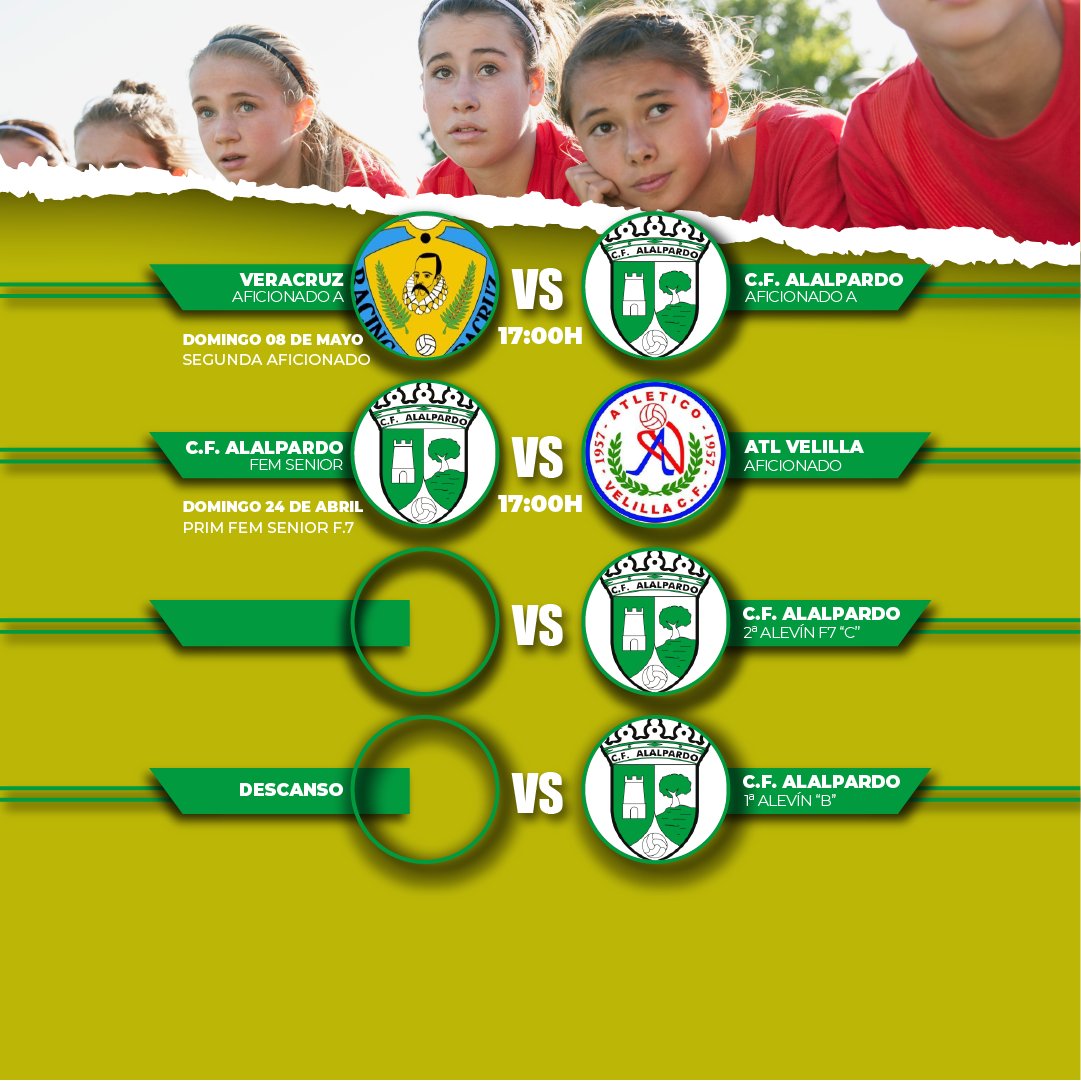 Un viernes más, ¡aquí os dejamos el calendario! 
Echadle un vistazo porque vuelven todas las categorías en esta jornada 💥y el Alalpardo tratará de pelear los partidos con su ilusión característica 👏👏👏👏👏👏

#cfalalpardo #obligaciónporaprenderilusiónporganar #juntossomosuno