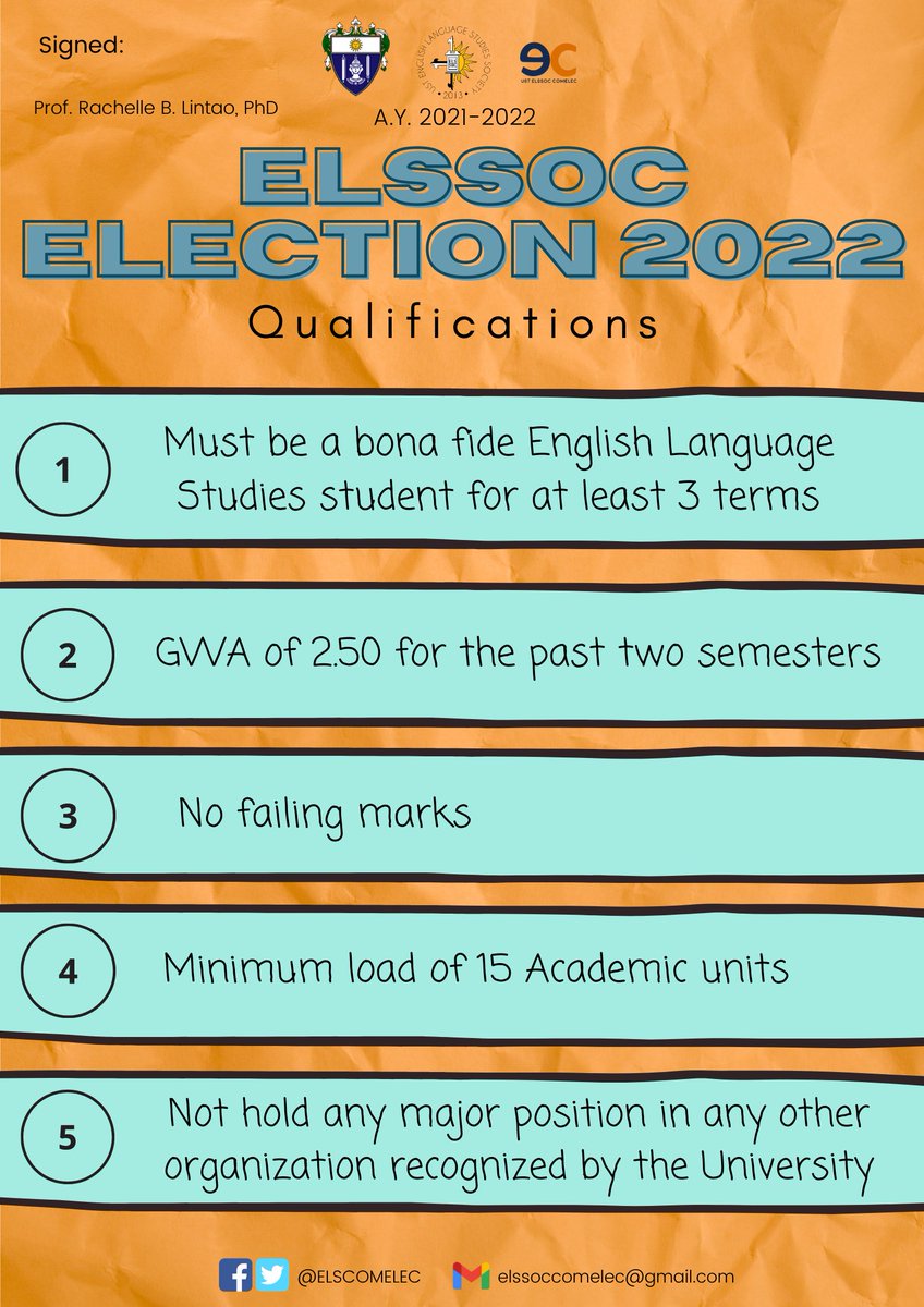 ELSCOMELEC's tweet photo. Good evening, UST ELSSOC!

Applications are now open for the Executive Members position. Please note the qualifications posted below. For those who are interested, download the Certificate of Candidacy (CoC) in MS Word (.docx) format to accomplish the forms. https://t.co/ymTfH19vUc