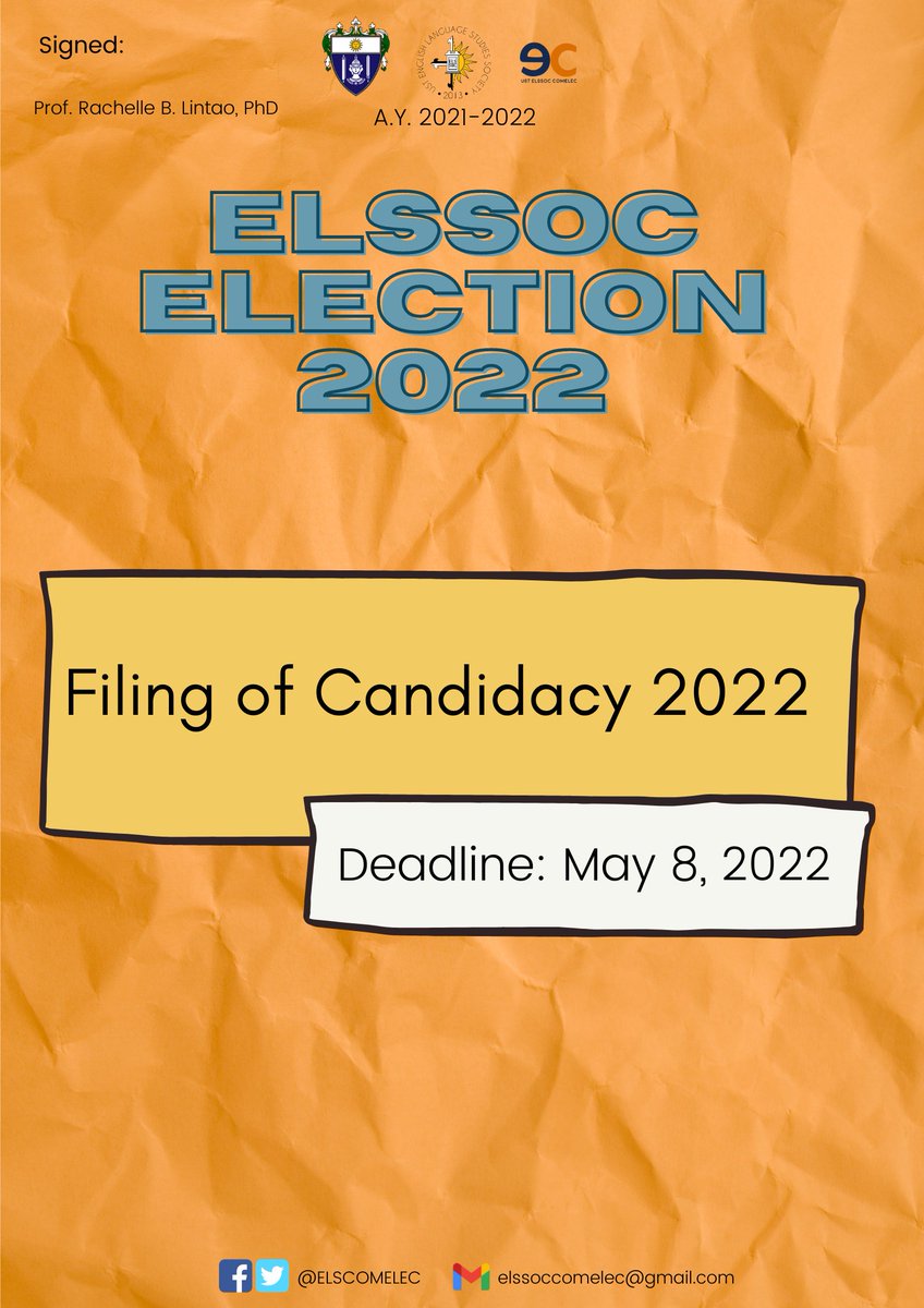 ELSCOMELEC's tweet photo. Good evening, UST ELSSOC!

Applications are now open for the Executive Members position. Please note the qualifications posted below. For those who are interested, download the Certificate of Candidacy (CoC) in MS Word (.docx) format to accomplish the forms. https://t.co/ymTfH19vUc