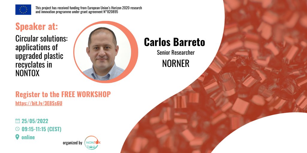 NontoxProject's tweet image. 📌FREE WORKSHOP - MAY 25 2022
@NontoxProject is pleased to introduce you the speakers of the workshop “Circular solutions: applications of upgraded #plastic recyclates in NONTOX” to be held on 25th May, 09:15-11:15 (CEST). #H2020 

For registration:
👉 bit.ly/3E8Ss6U