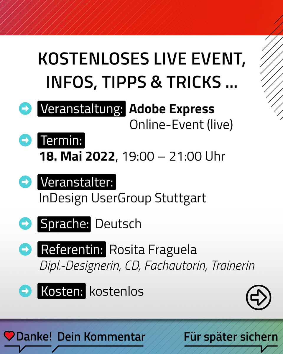 🔺 „Adobe Express“ = mehrere Apps &amp; Online-Tools.
💕 Bei der InDesign User Group Stuttgart halte ich Vortrag dazu  ✨ Live-Online-Event, 18:05.22 
👉 Die Teilnahme ist kostenlos: idugs82.eventbrite.de 
#adobeexpress #adobexpress #adobe #express #training #Canva