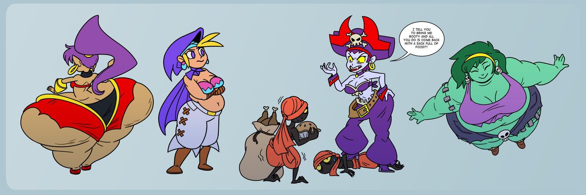 lostunknowfa's tweet photo. Here’s a sequence of the Shantae characters getting fat, they were made by bonusart. (1/2) https://t.co/EQysbNZqhX