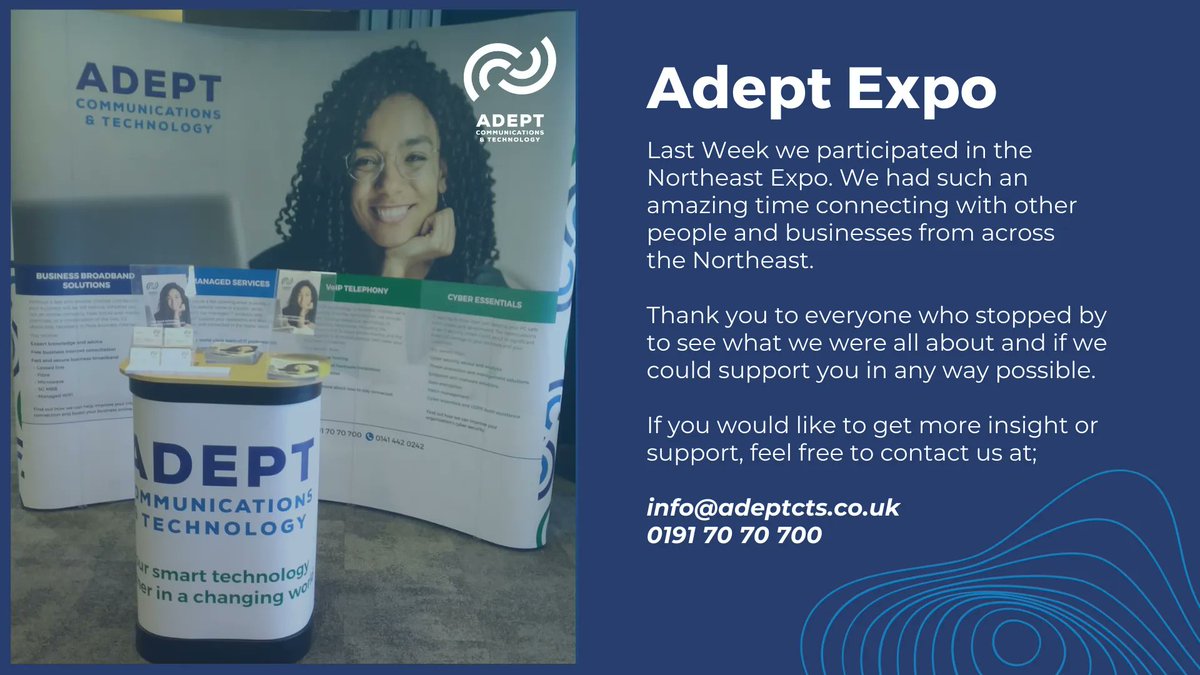 Adeptcts's tweet photo. Last Week we participated in the North East Expo. We had such a great time talking and connecting with people and businesses from across the North East. Thank you to everyone who stopped by. If you would like more information on any or our services contact us at;
0191 70 70 700📞 https://t.co/MoPItAJVia