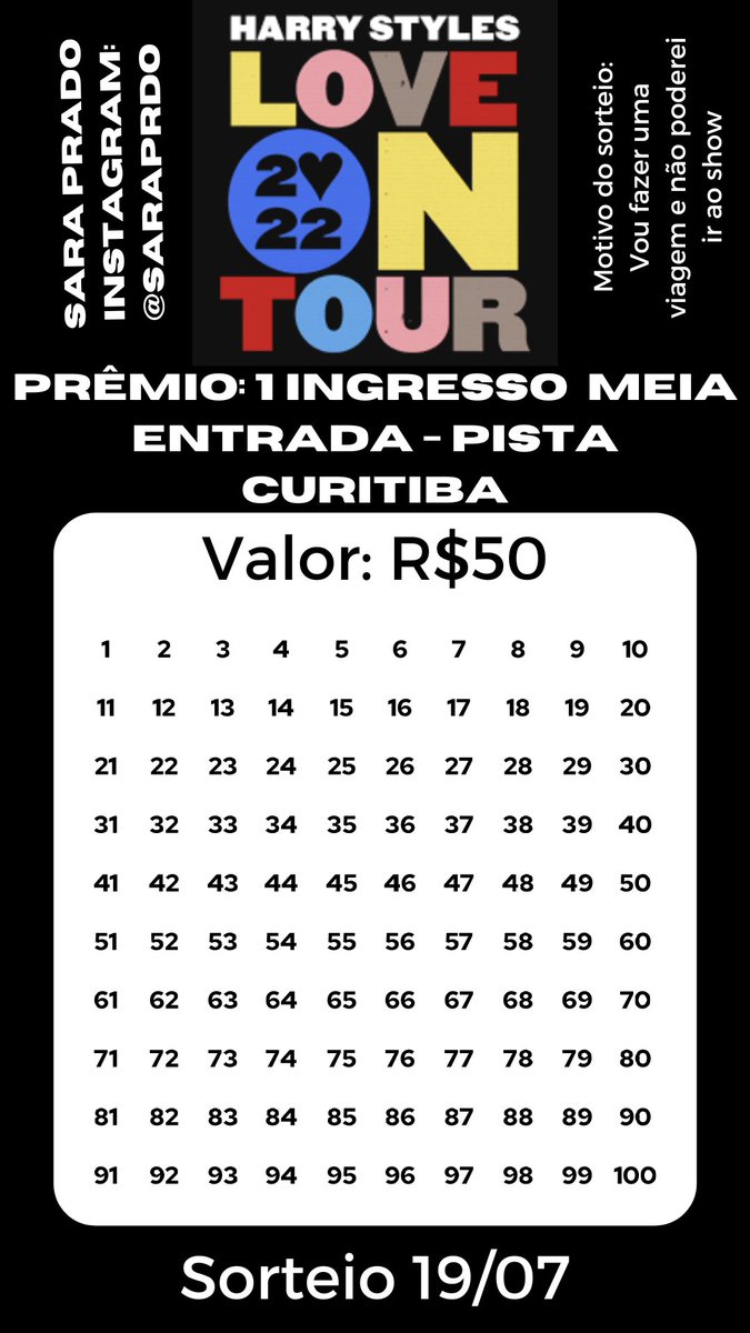supx_TM's tweet photo. RIFA INGRESSO DO HARRY STYLES - CURITIBA DIA 10 DE DEZEMBRO 
PALAVRAS CHAVE: 
VENDA INGRESSO LOVE ON TOUR CURITIBA HS MEIA ENTRADA PISTA HARRY STYLES SHOW

RESPONDO DMS E COMENTS 
Quem comprar recebe um voucher para o dia do sorteio https://t.co/VGh0gpX5Pc
