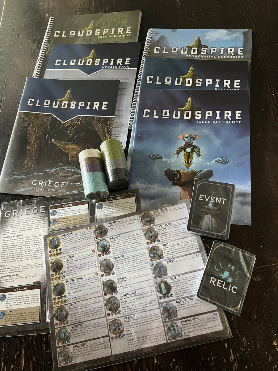 LuckysGotGame's tweet photo. Quite delayed but I finally cracked  open my Cloudspire upgrade pack…so much in here. I really love when board game companies take care of their Kickstarter backers with an upgrade path. Chip Theory is awesome. https://t.co/A3IvWJ3cjZ